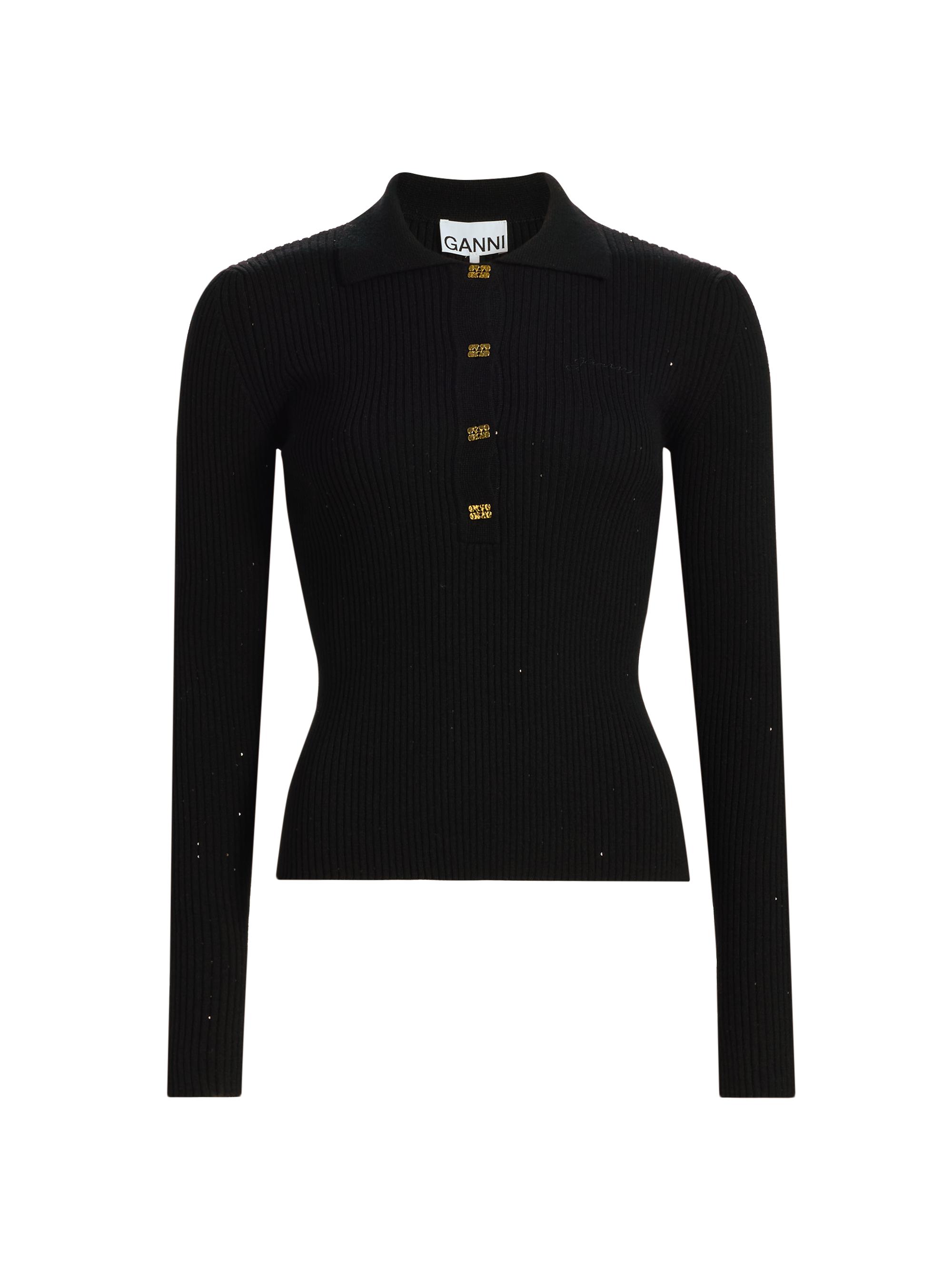 Fine Sequin Wool-Blend Polo Sweater