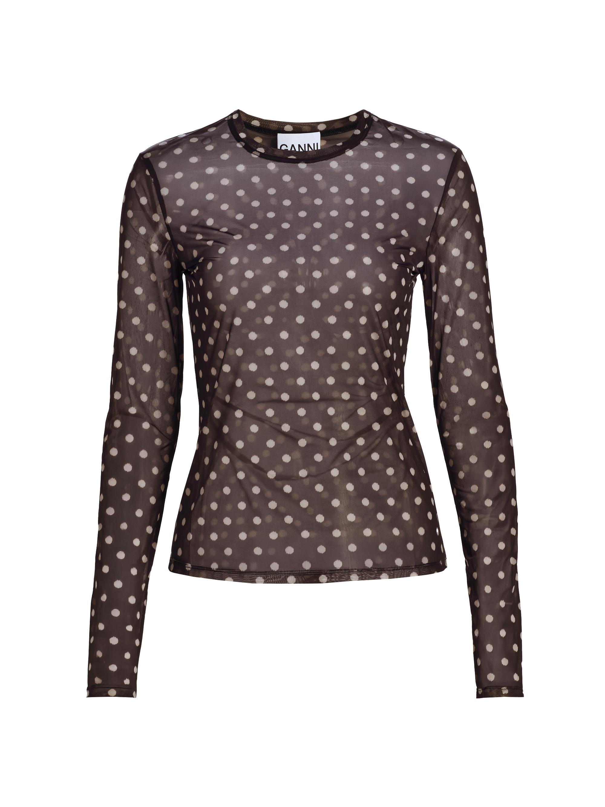 Ganni Women's Sheer Polka Dot Jersey Long-Sleeve Top - Black | Thumbnail 8