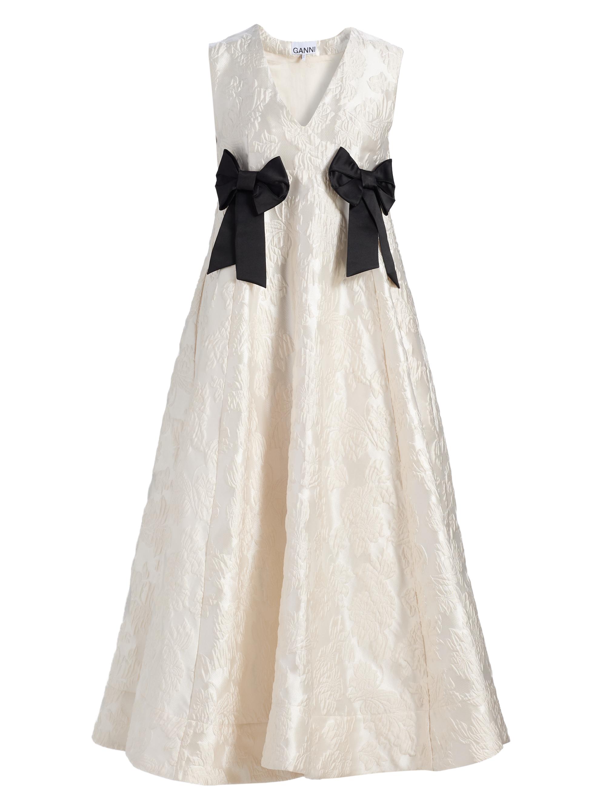 Ganni Women's Floral Satin Cloqué A-Line Midi-Dress - Egret