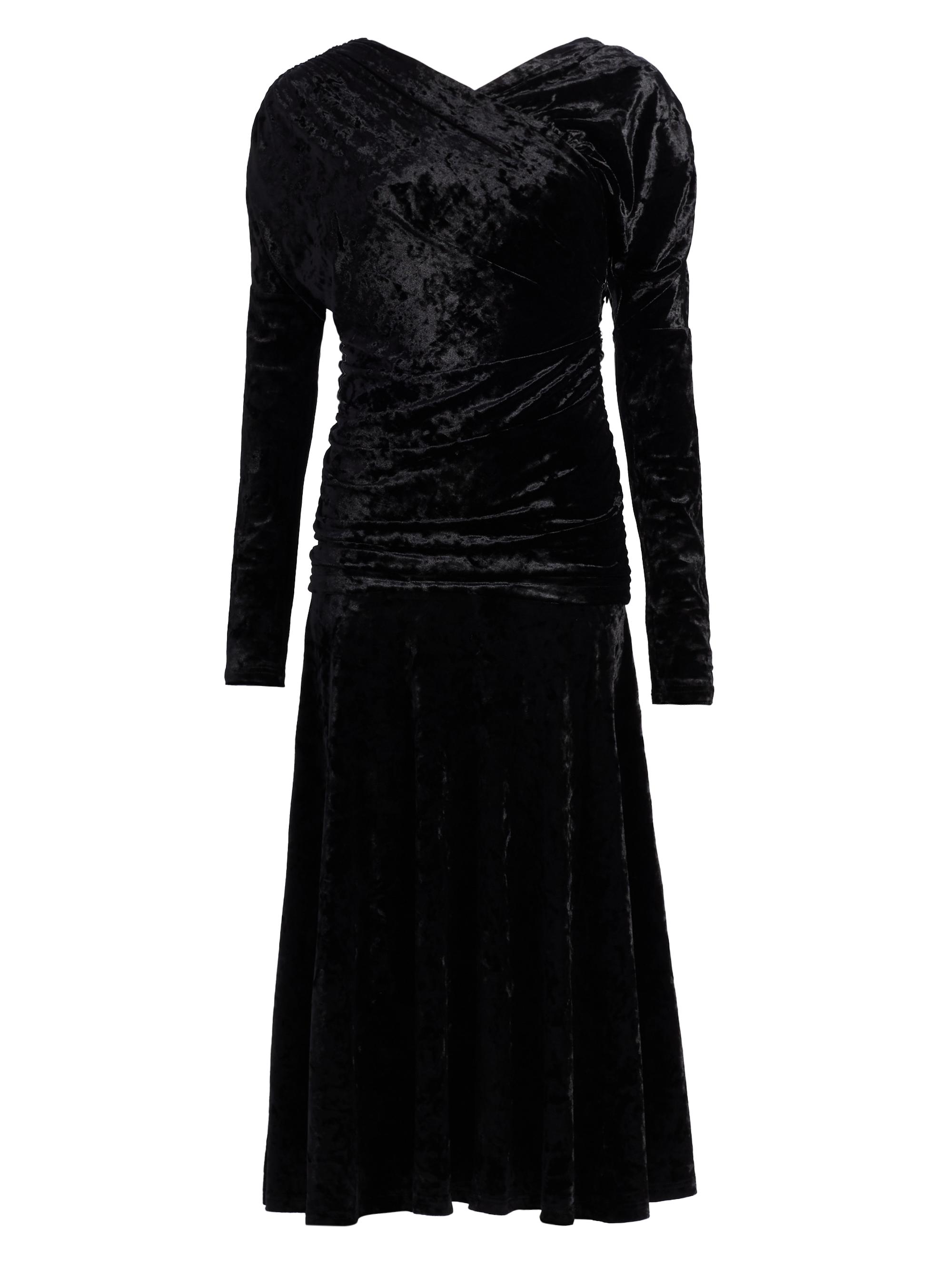 Ganni Women's Ruched Velour Jersey A-Line Midi-Dress - Black