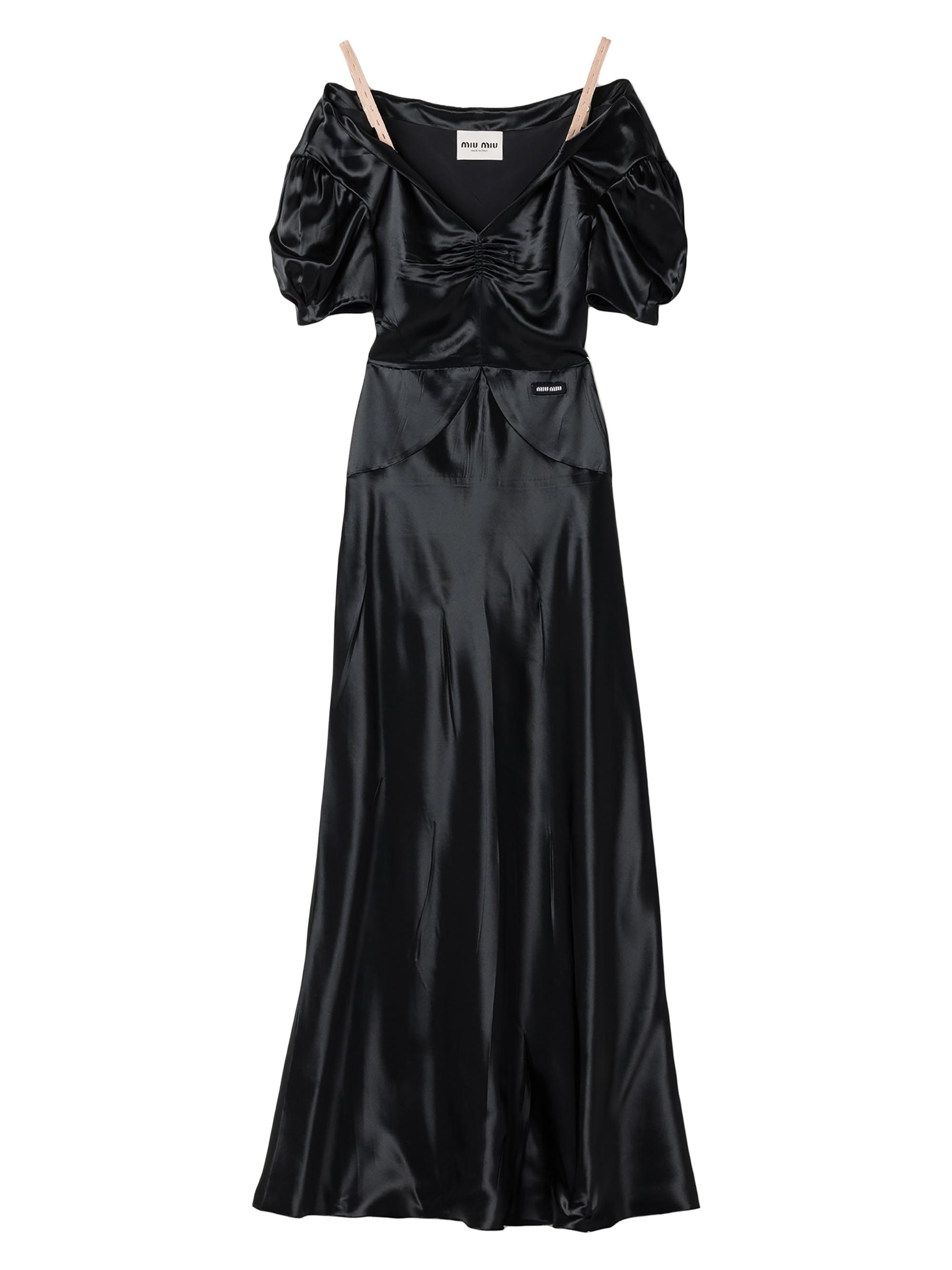 miu miu ブラック ドレス Miu Miu Satin Maxi Dress | Black | FARFETCH