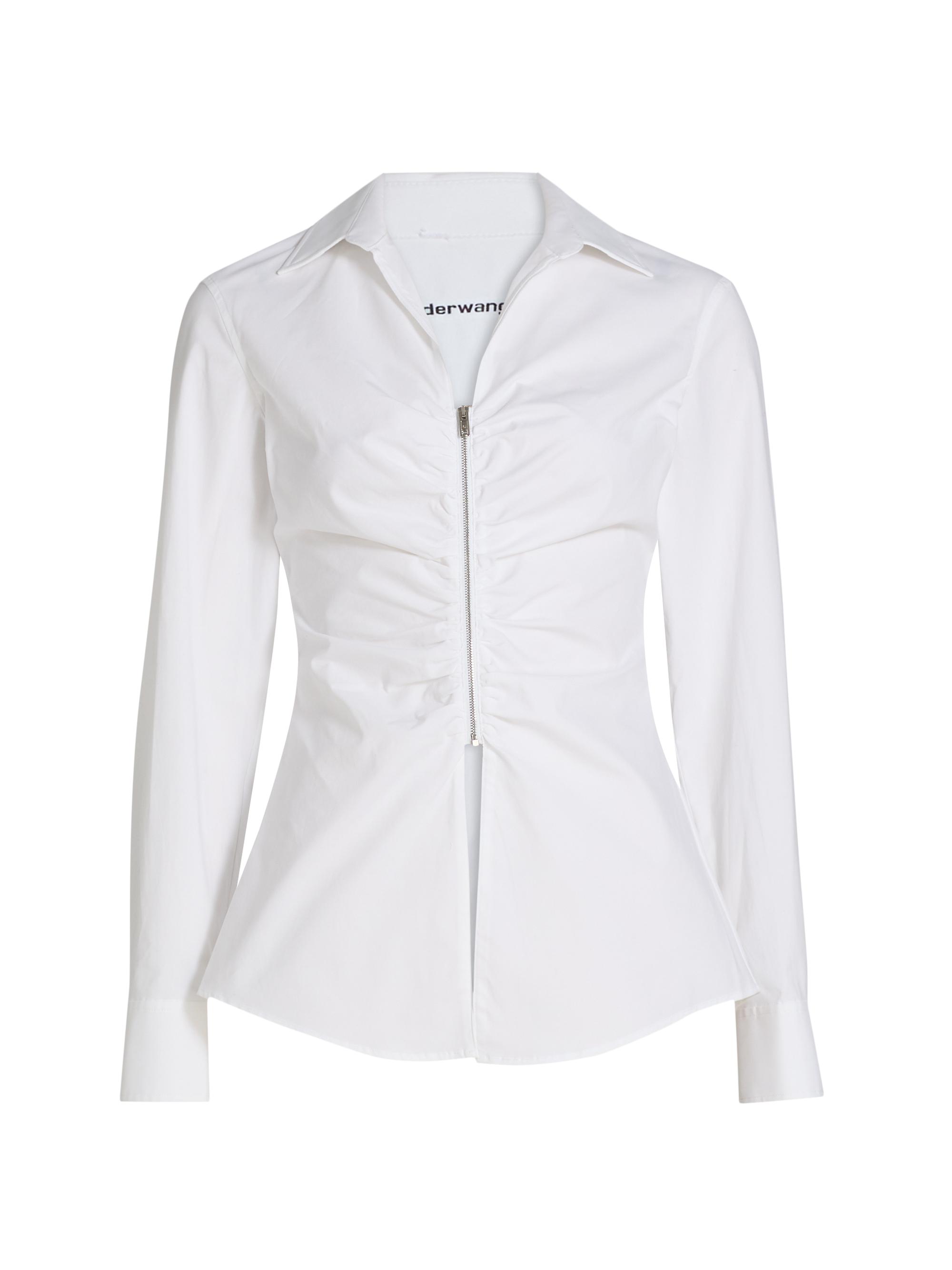 Alexander Wang Women's Gathered Zip-Front Stretch-Cotton Shirt - White