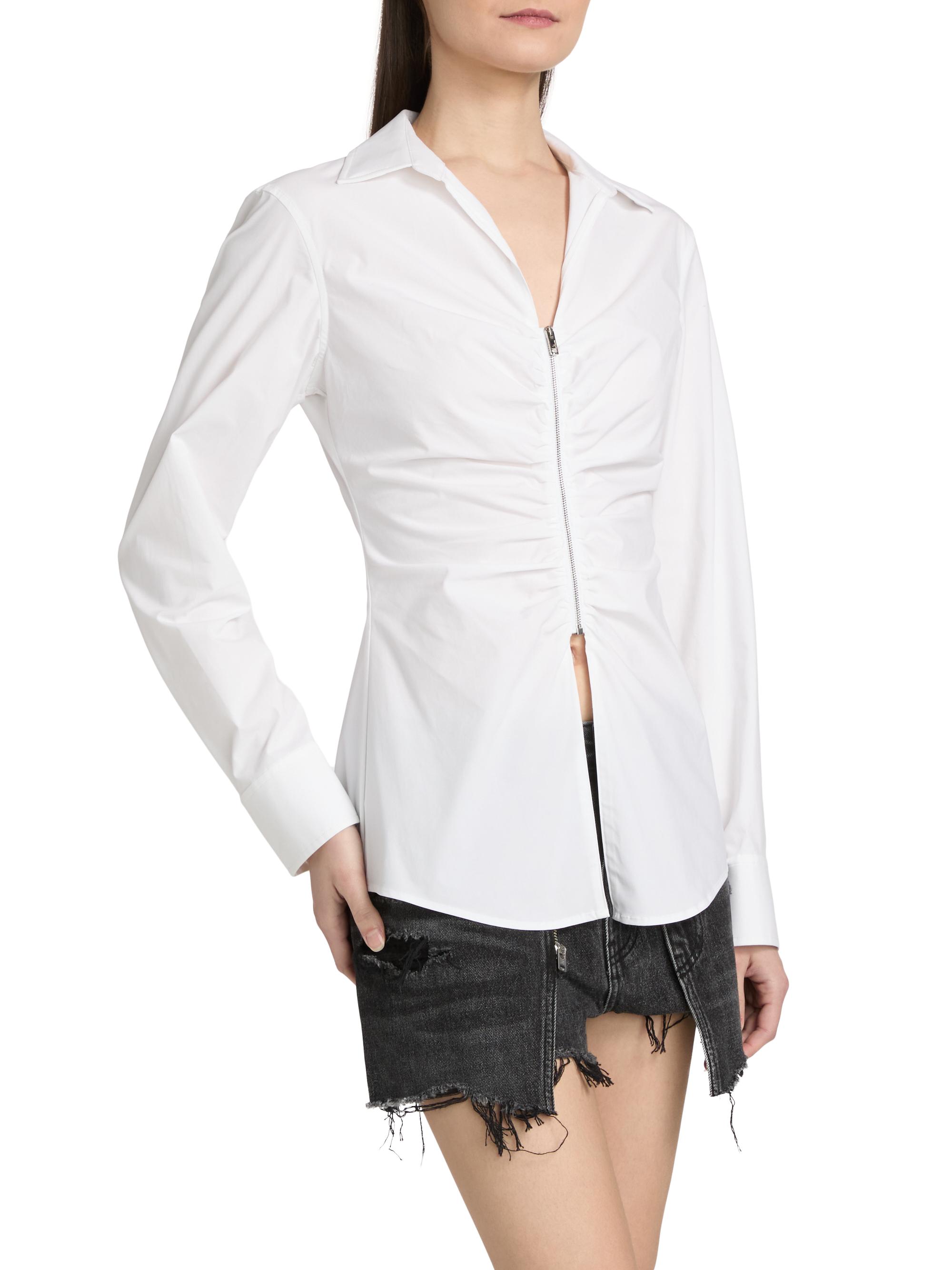 Alexander Wang Gathered Zip-Front Stretch-Cotton Shirt | Saks