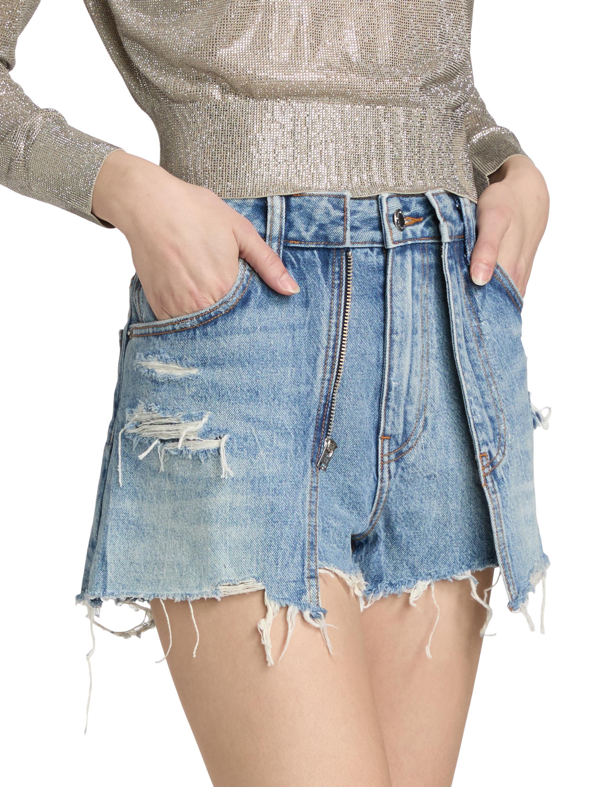 Alexander Wang Women's Distressed Double Layer Skort - Authentic Light Indigo | Thumbnail 4