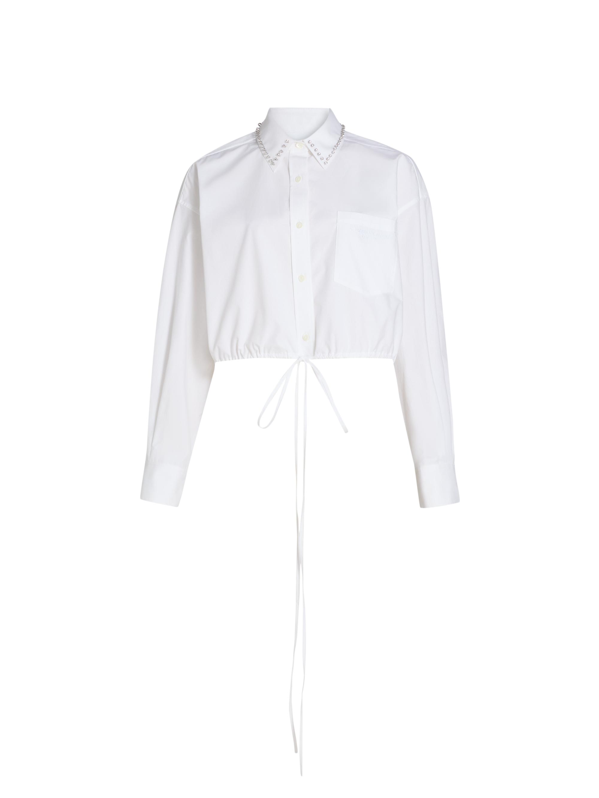 Alexander Wang Women's Studded Collar Drawstring Crop Shirt - White