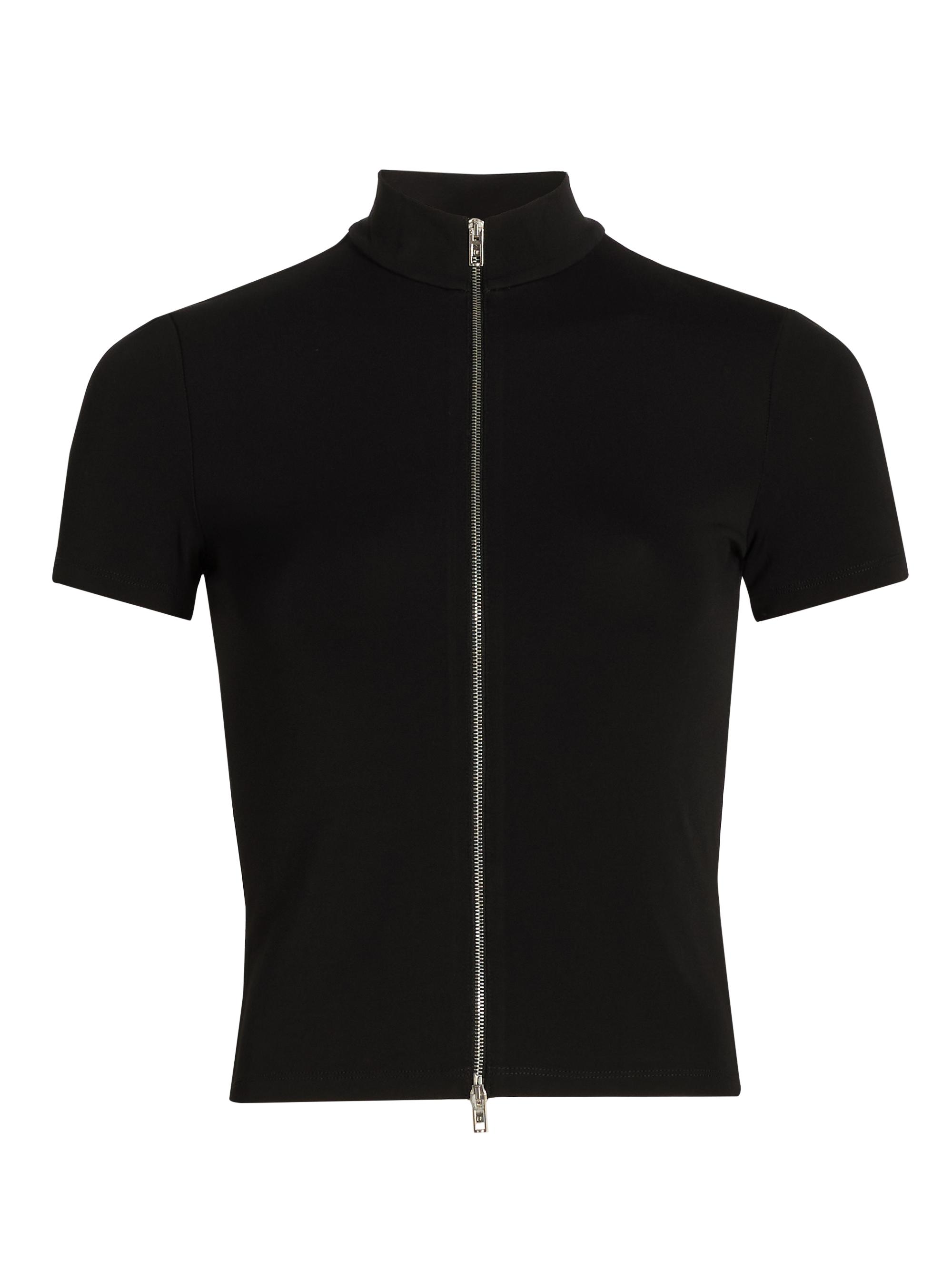 Alexander Wang Women's Zip-Front Short-Sleeve Rashguard Top - Black