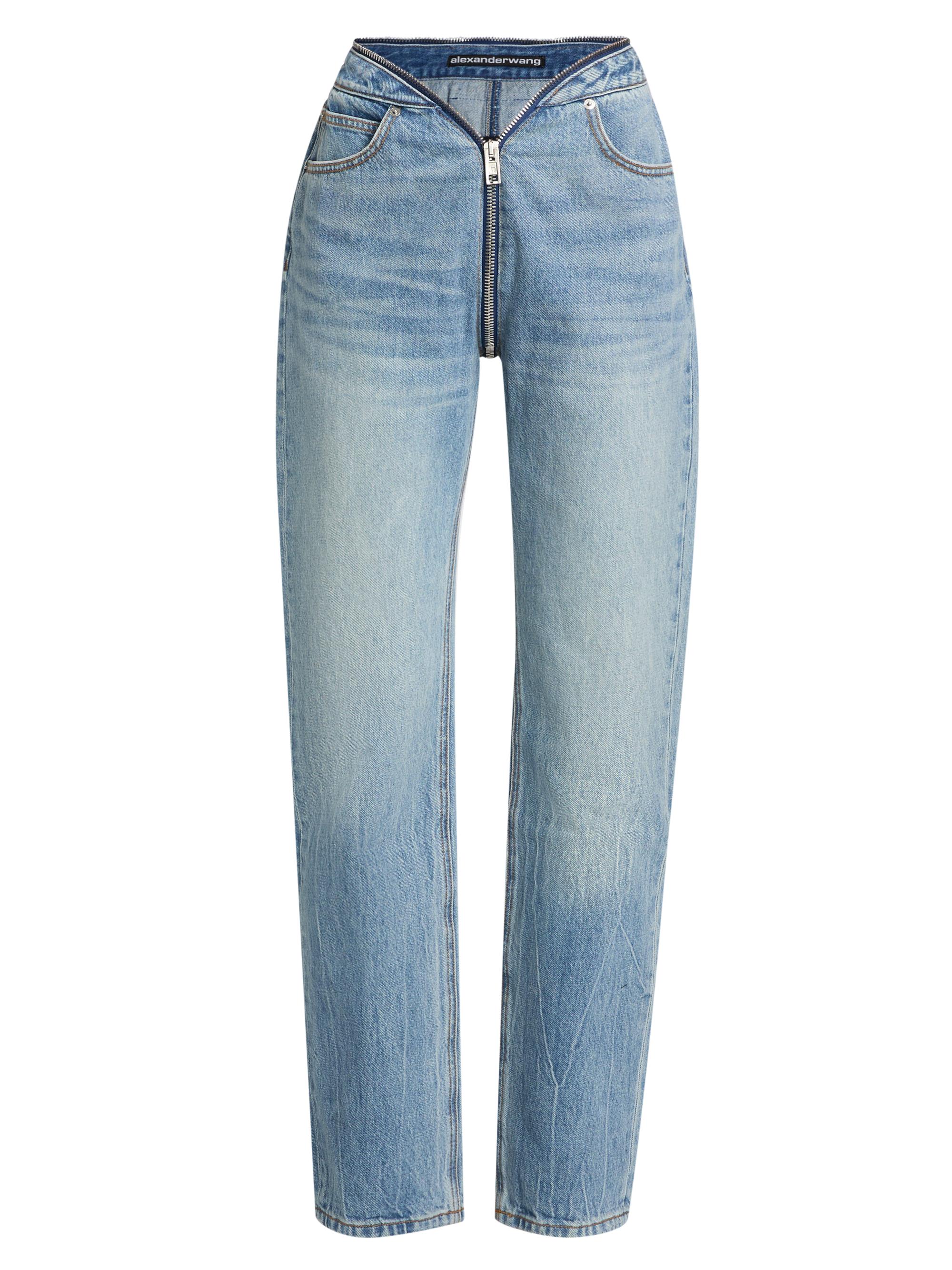 Alexander Wang Women's Dipped V Zip Waistband Straight-Leg Jeans - Authentic Light Indigo