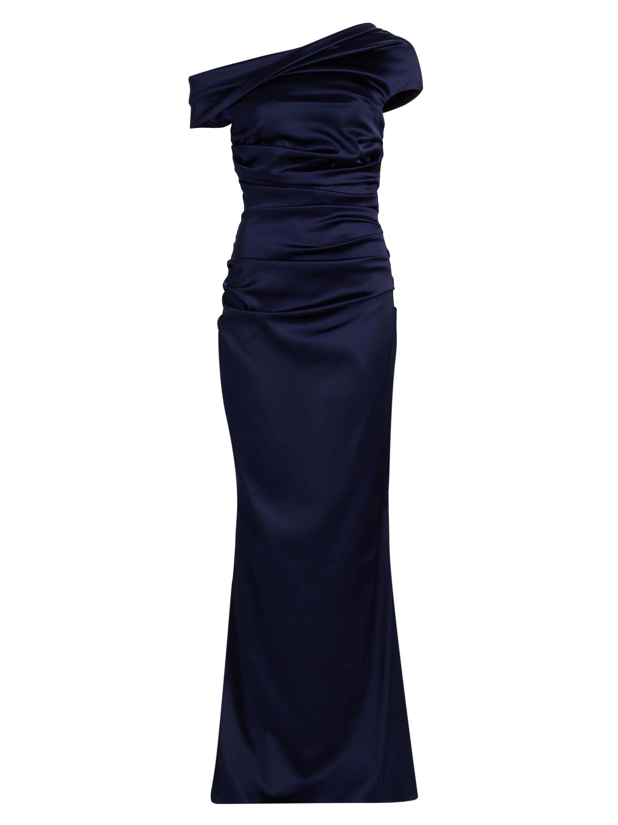 Talbot Runhof Women's Satin Off-the-Shoulder Sheath Gown - Royal Navy