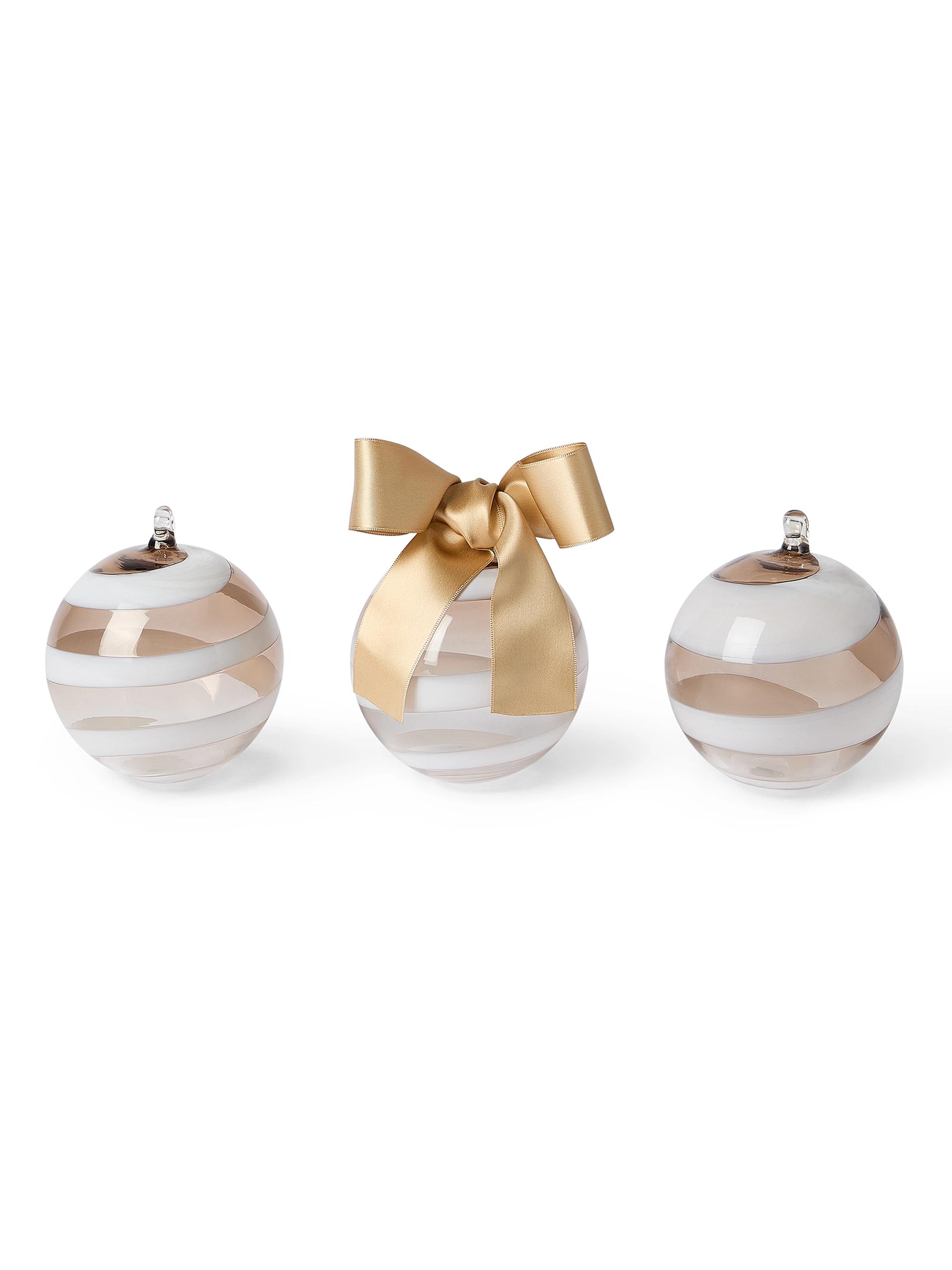 Brunello Cucinelli Set of 3 Striped Murano Glass Ornaments - Natural