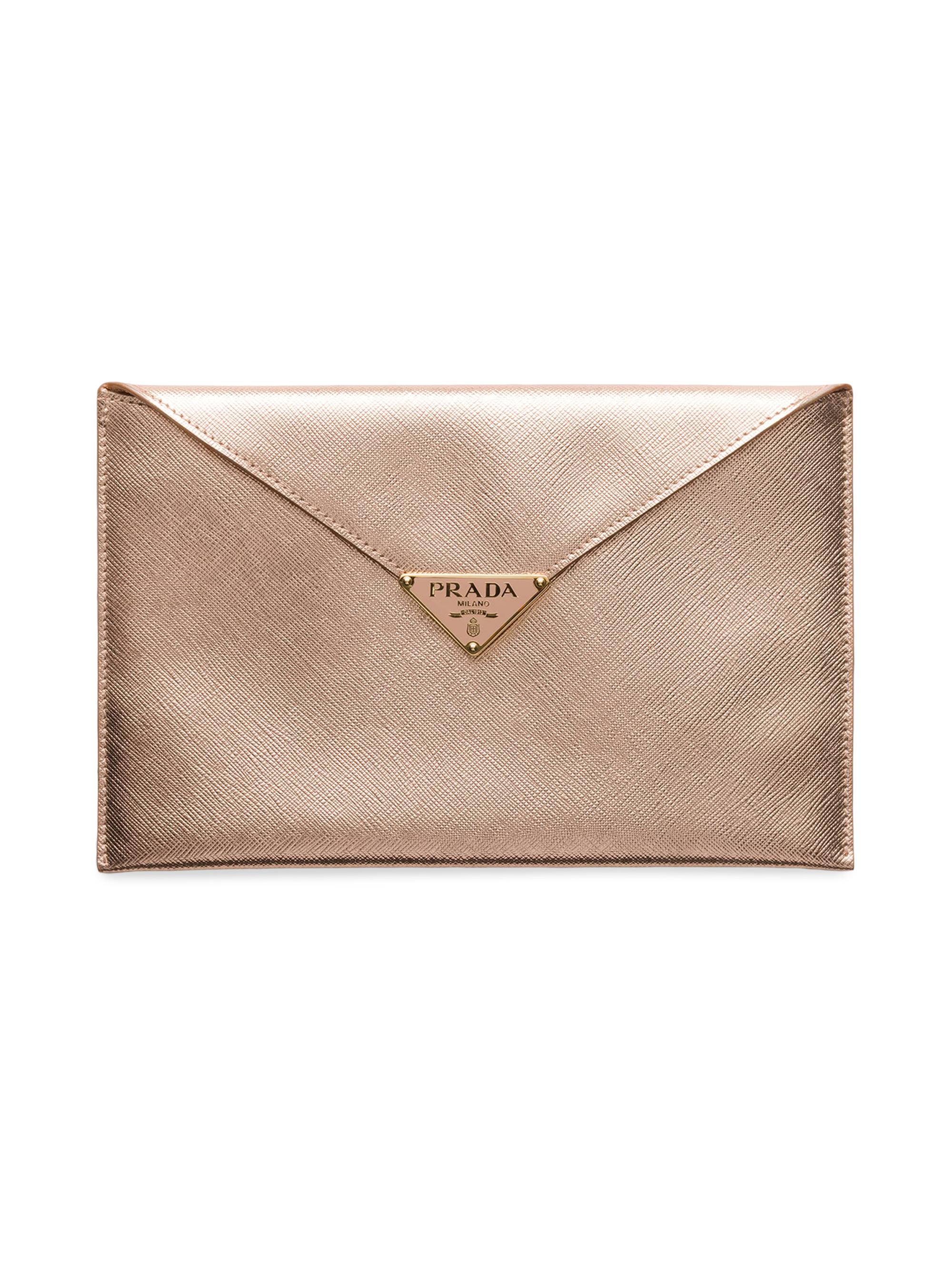 Prada Women's Saffiano Leather Envelope Clutch - Rose Gold