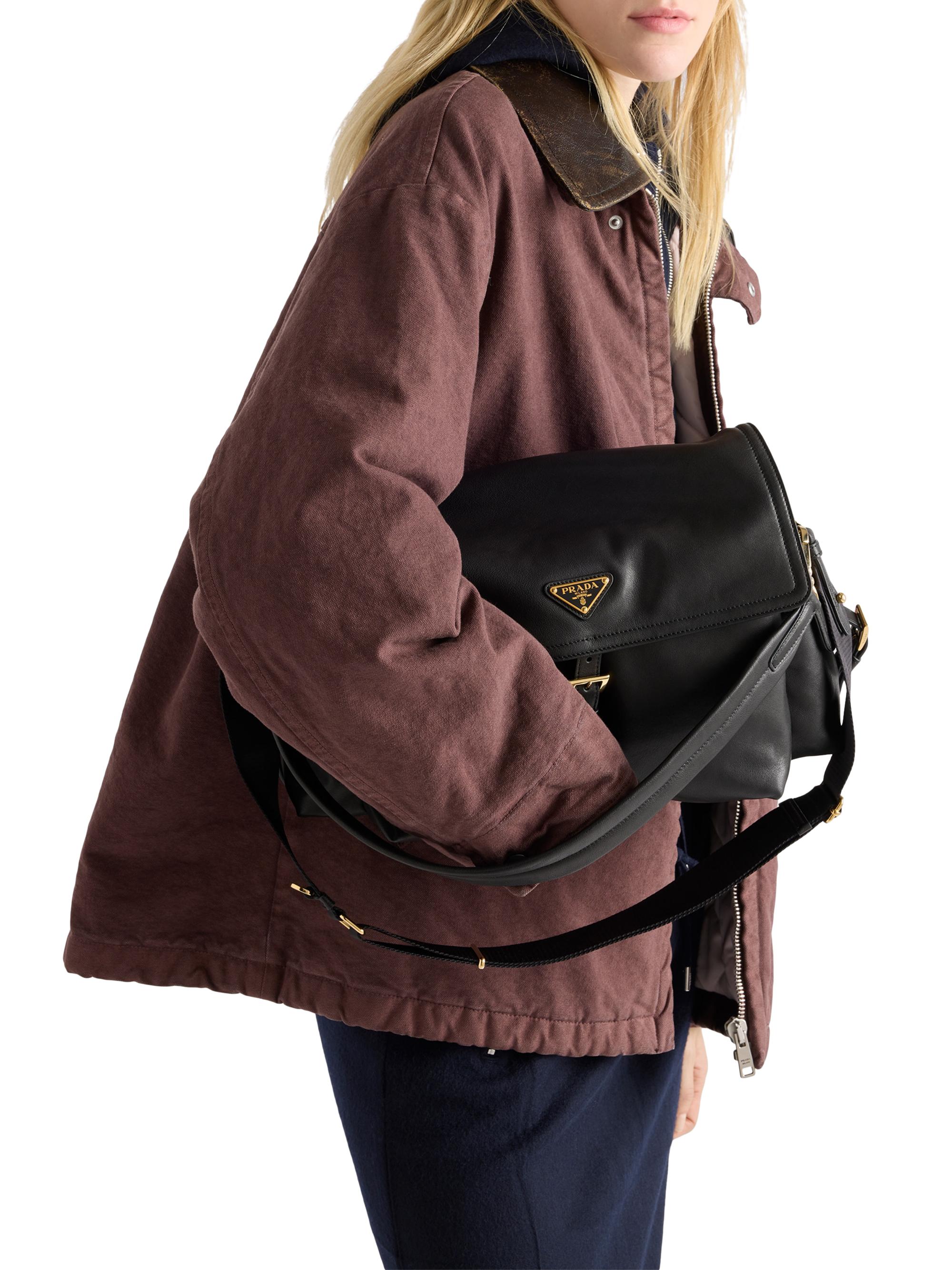 Prada Women's Explore  Nappa Leather Shoulder Bag with Flap - Black