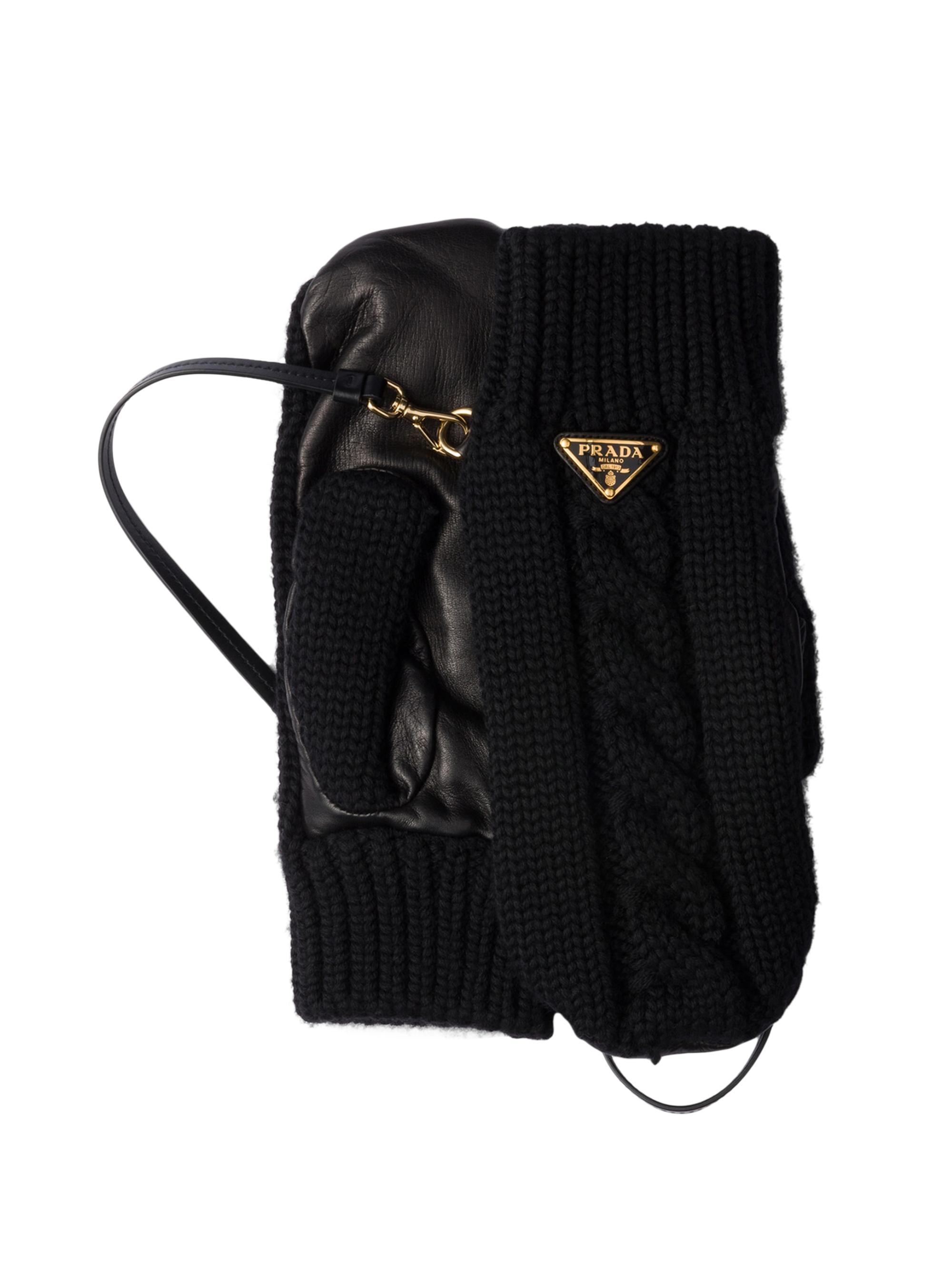 Prada Women's Wool and Nappa Leather Mittens - Black