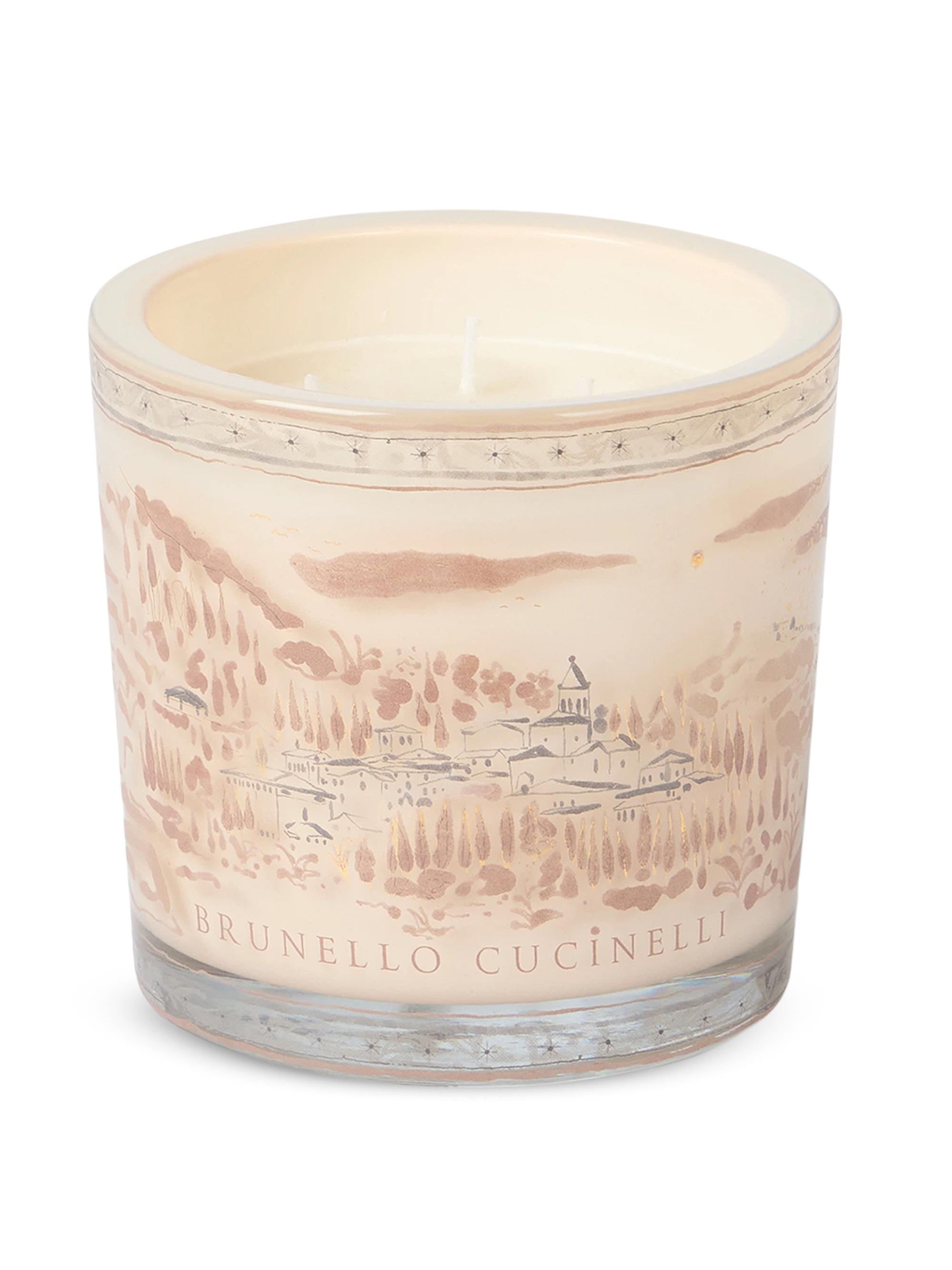 Brunello Cucinelli Candle in Large Glass Holder with Solomeo Design - Milk