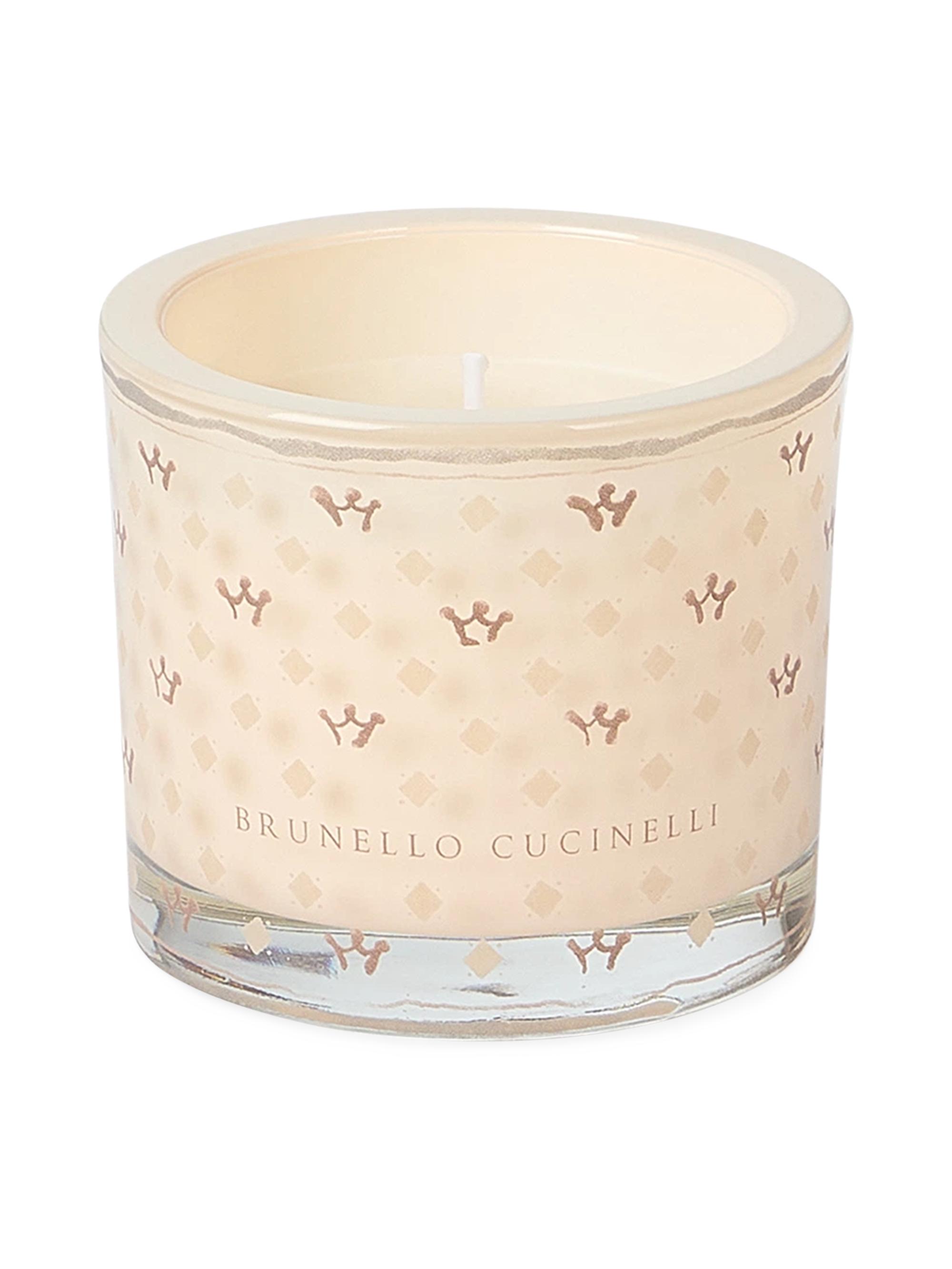 Brunello Cucinelli Candle in Small Glass Holder with Geometric Pattern - Milk