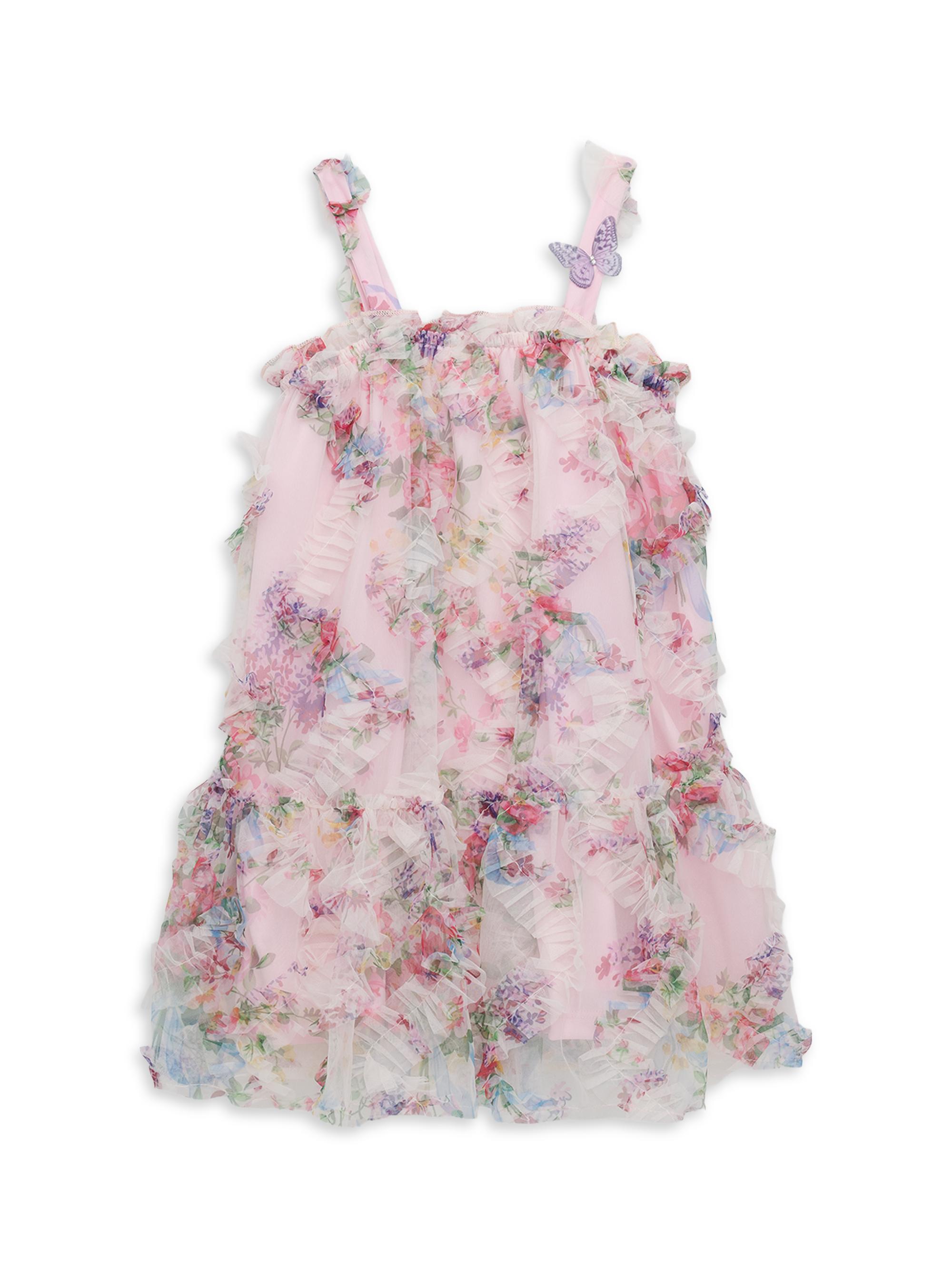 Hannah Banana Little Girl's & Girl's Floral Ruffled Tulle Dress - Pink Multi