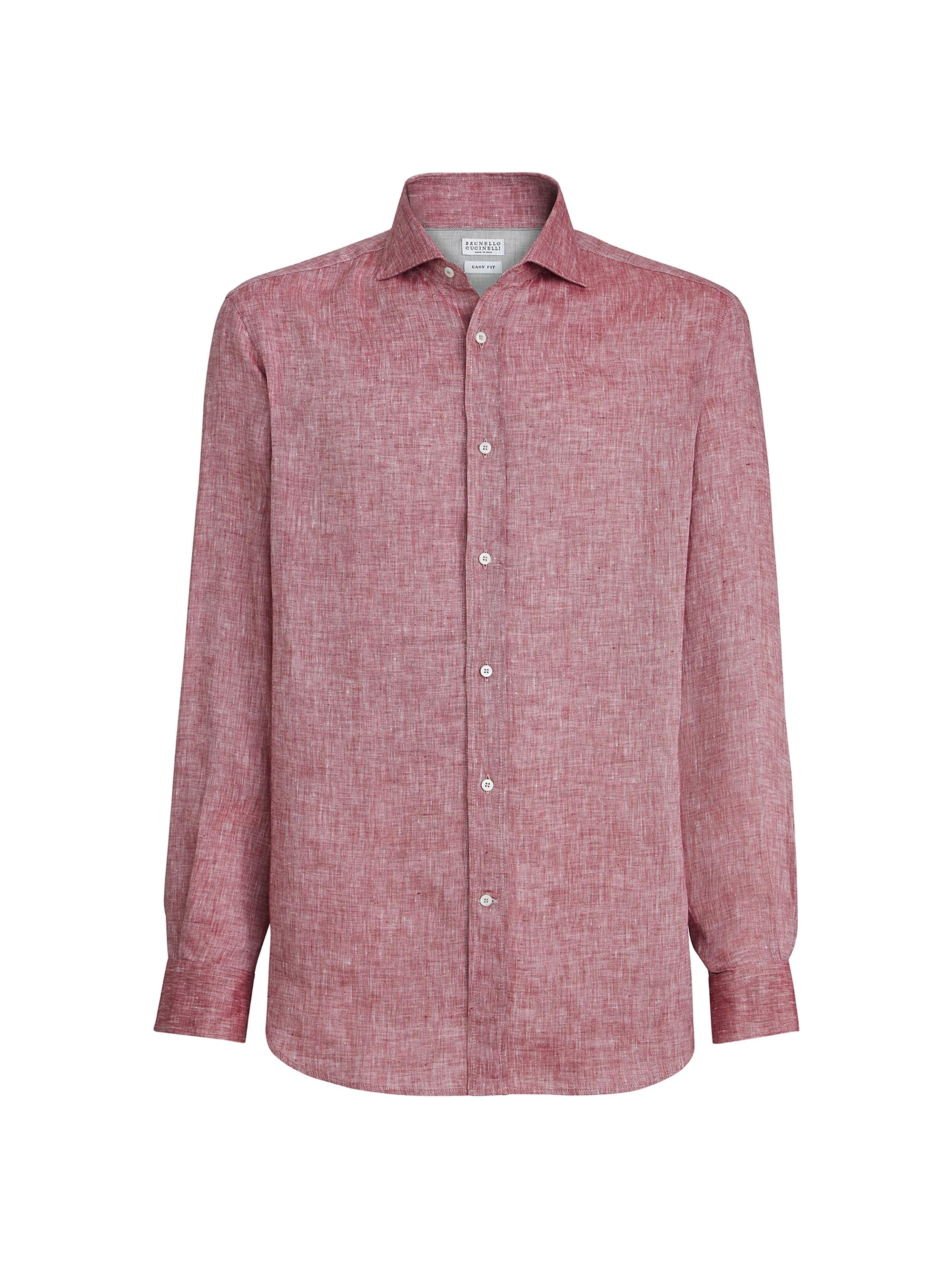 Brunello Cucinelli Men's Linen Easy Fit Shirt with Spread Collar - Cherry