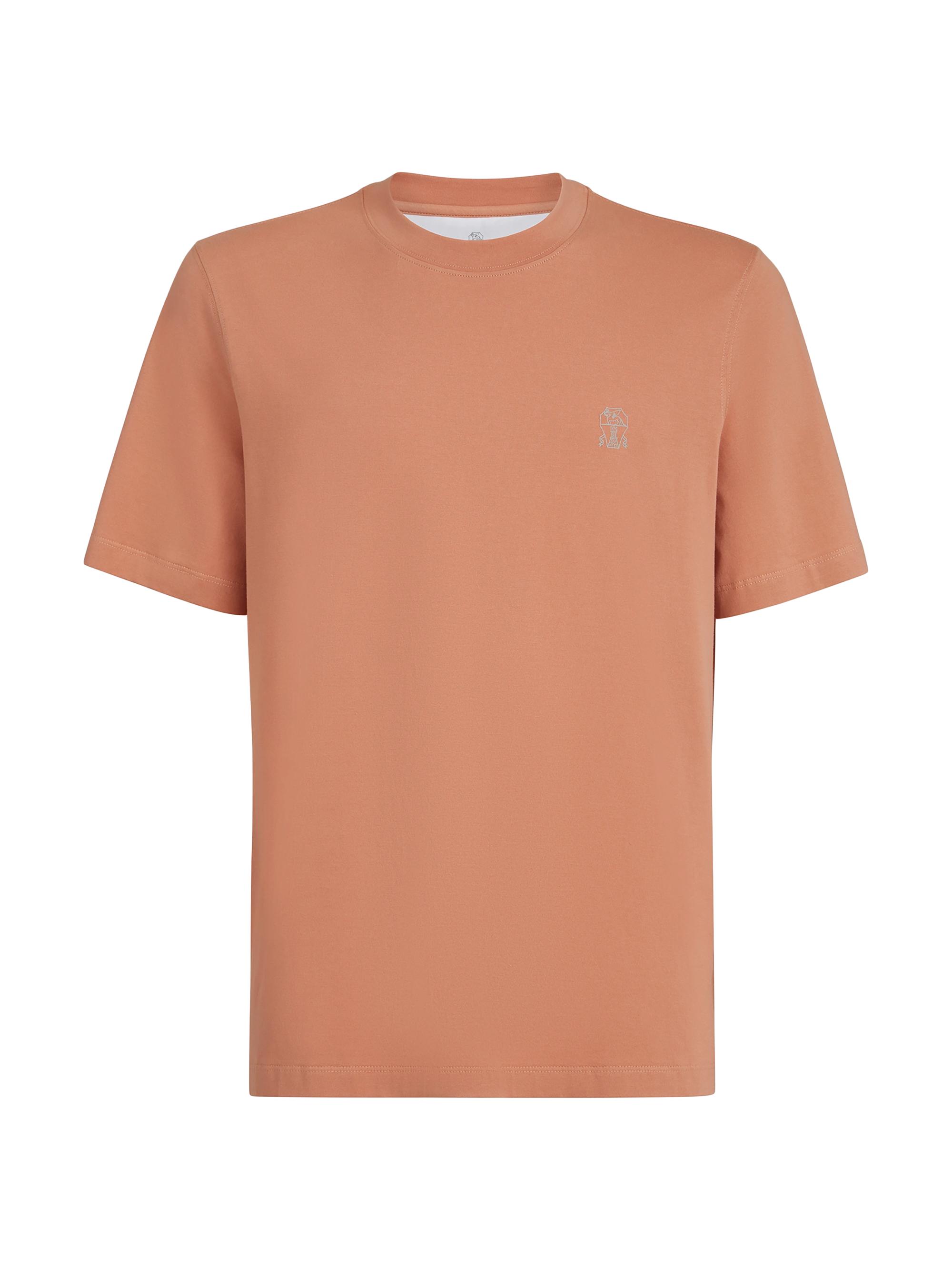 Brunello Cucinelli Men's Cotton Jersey Crew-Neck T-Shirt with Logo - Apricot