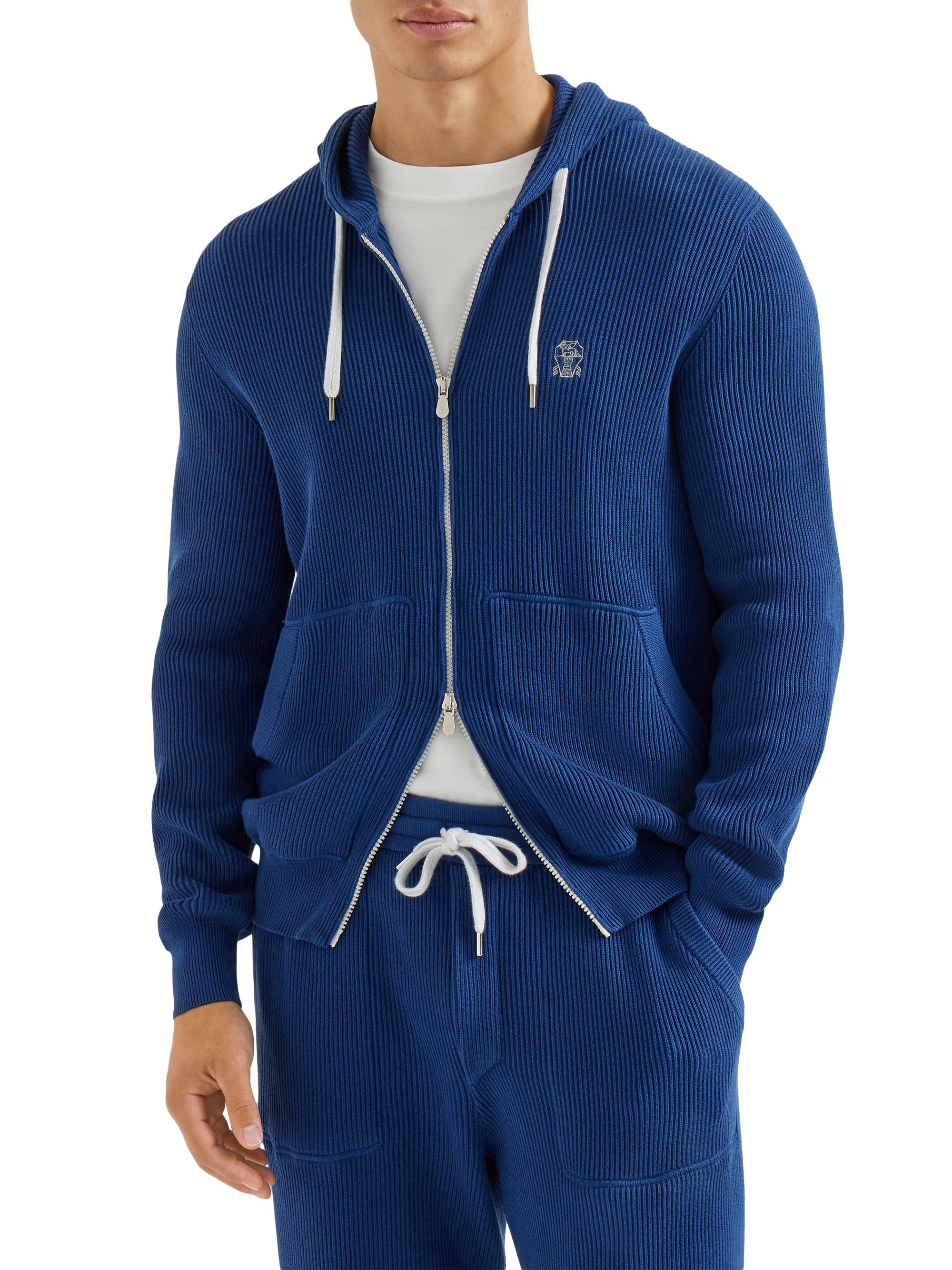 Brunello Cucinelli Cotton English Rib Knit Hooded Sweatshirt with
