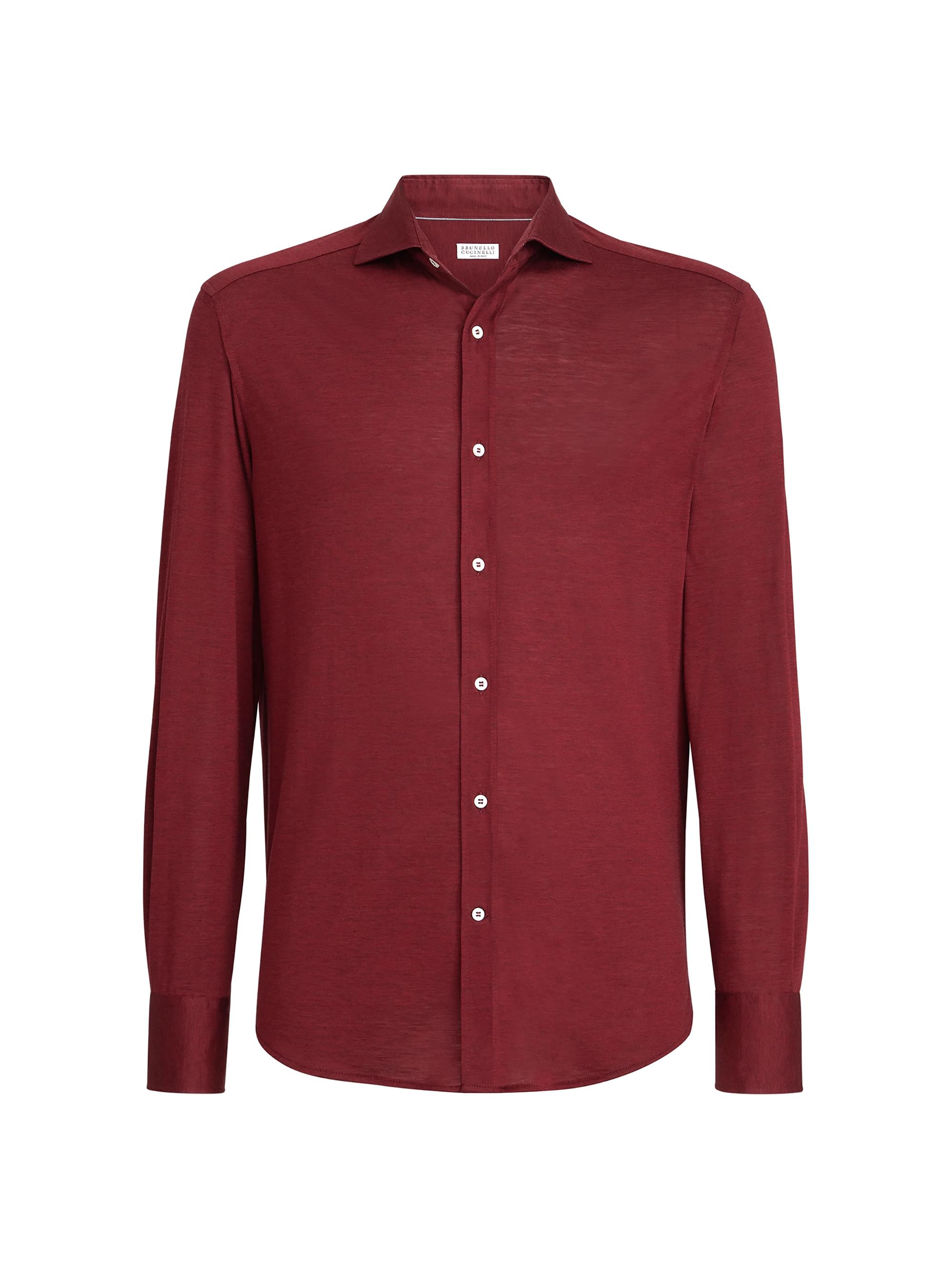 Brunello Cucinelli Men's Silk and Cotton Jersey Shirt with Spread Collar - Cherry