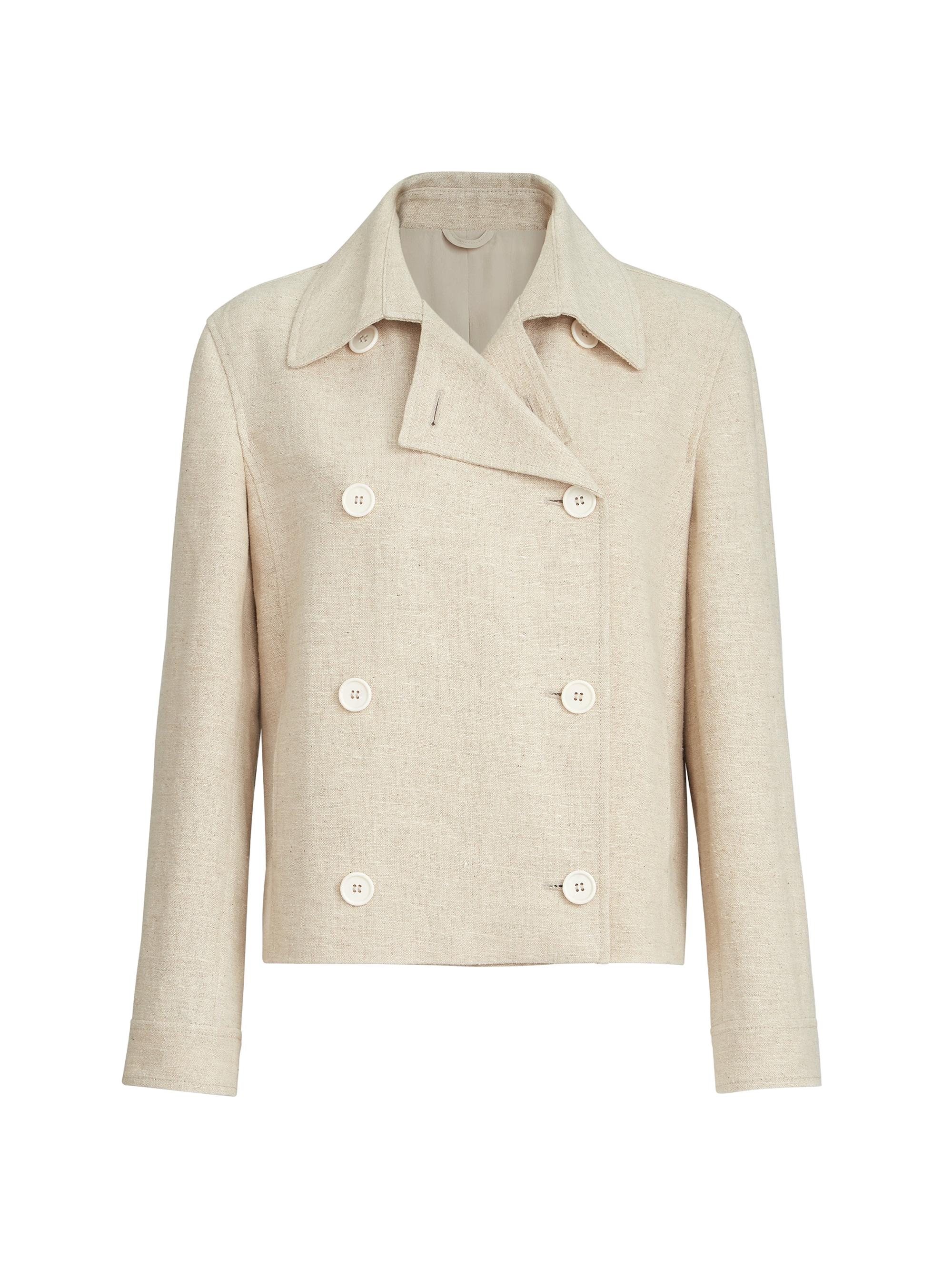 Brunello Cucinelli Women's Slubbed Linen, Silk and Hemp Cropped Pea Coat with Monili - Beige