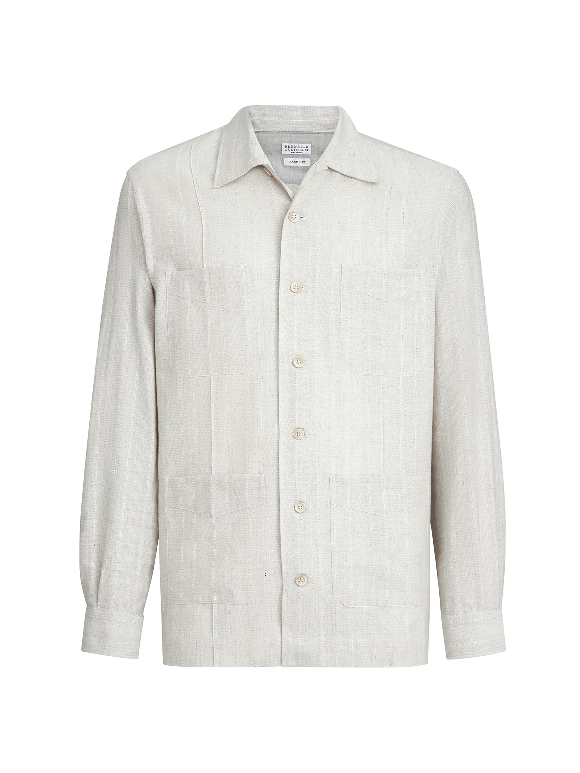 Brunello Cucinelli Cotton and Linen Jacquard Stripe Easy Fit