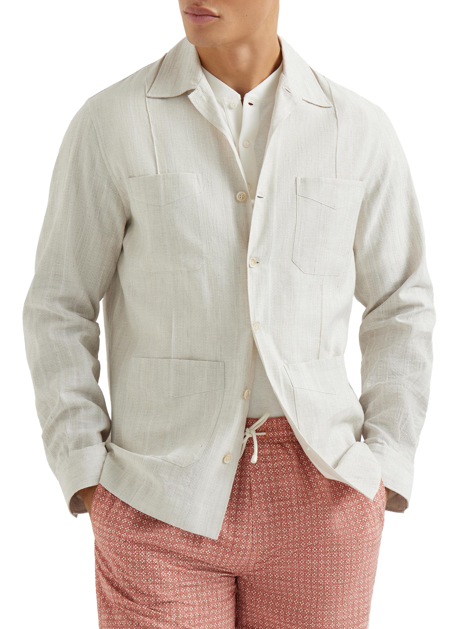 Brunello Cucinelli Cotton and Linen Jacquard Stripe Easy Fit