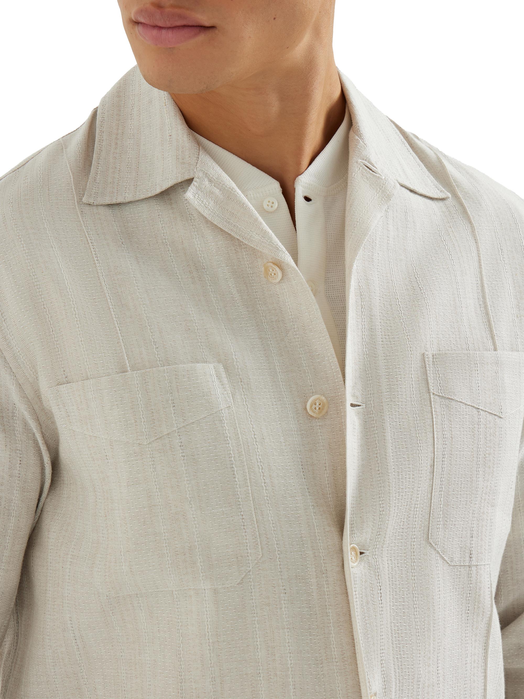 Brunello Cucinelli Cotton and Linen Jacquard Stripe Easy Fit
