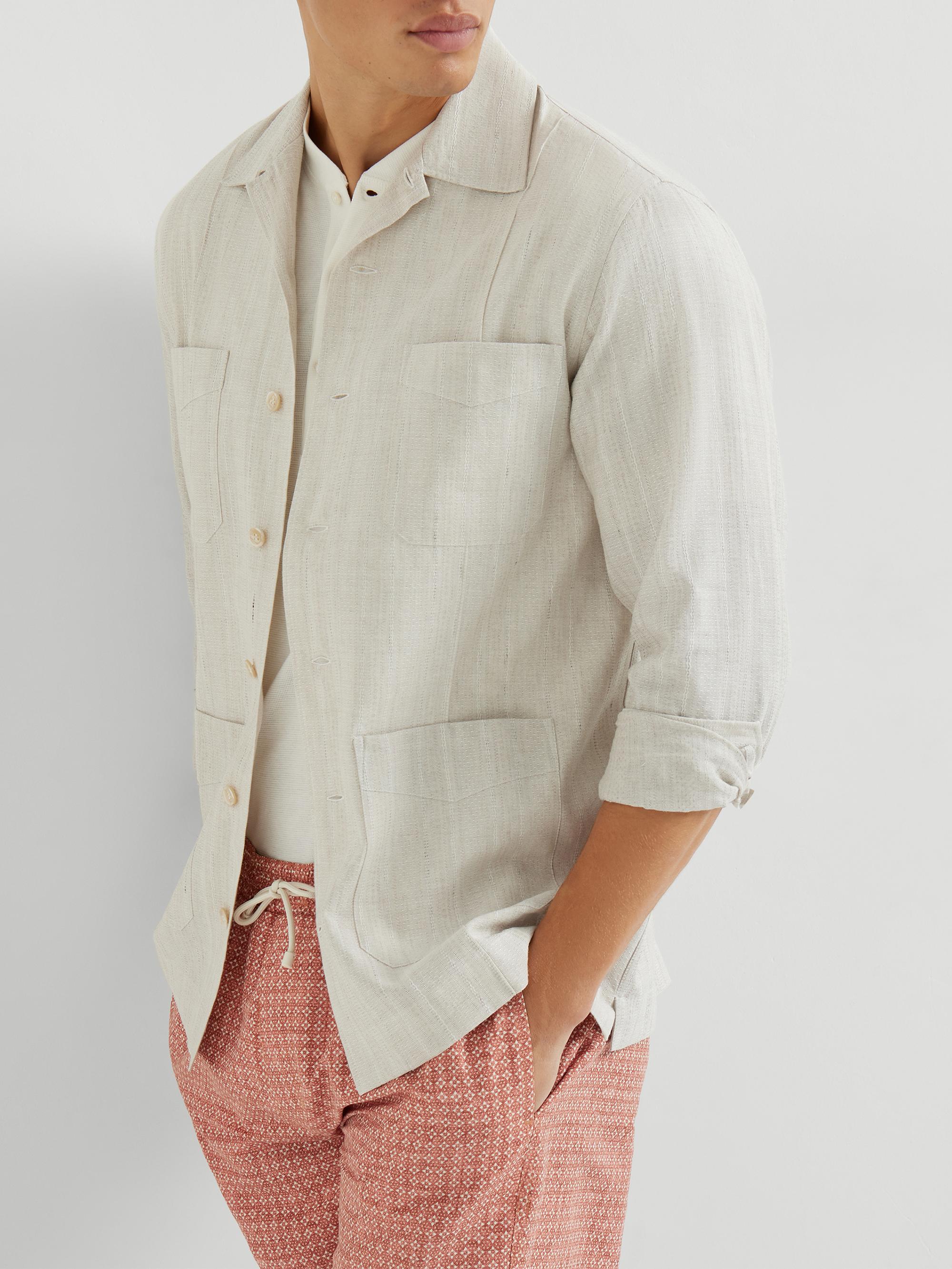 Brunello Cucinelli Cotton and Linen Jacquard Stripe Easy Fit