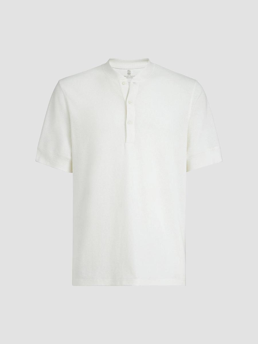 Brunello Cucinelli ヘンリーネック ワッフルカットソーS Brunello Cucinelli Cotton Waffle Jersey T-Shirt with Henley Collar