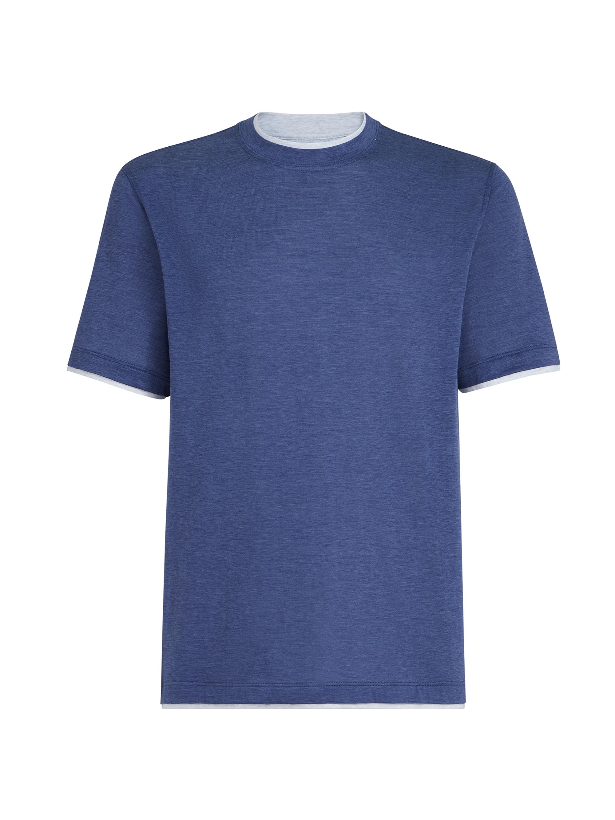 Brunello Cucinelli Men's Silk and Cotton Jersey Crew-Neck T-Shirt with Faux Layering - Denim