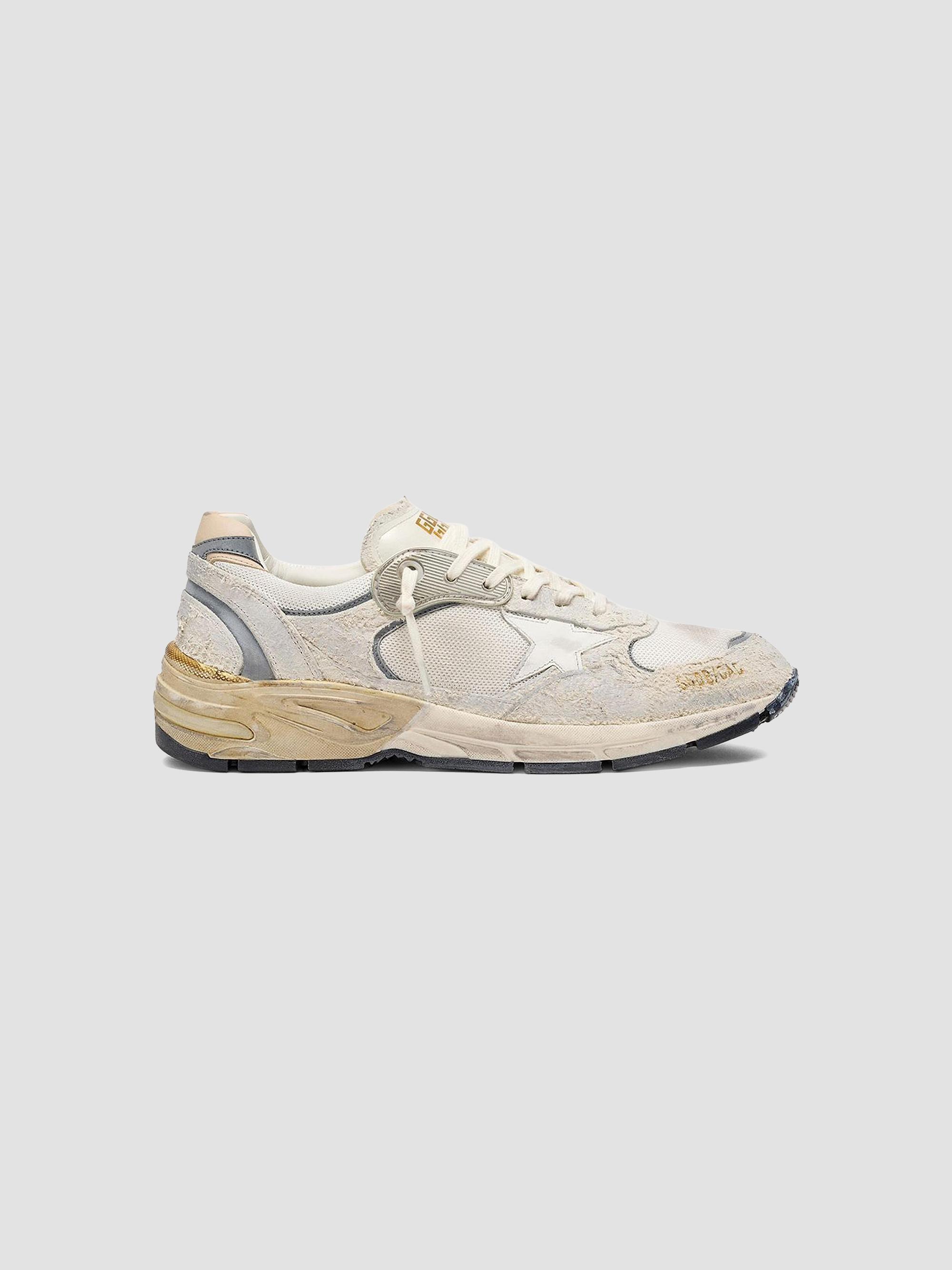 Golden Goose Men's Distressed Mesh-Leather Low-Top Running Sneakers - White Silver