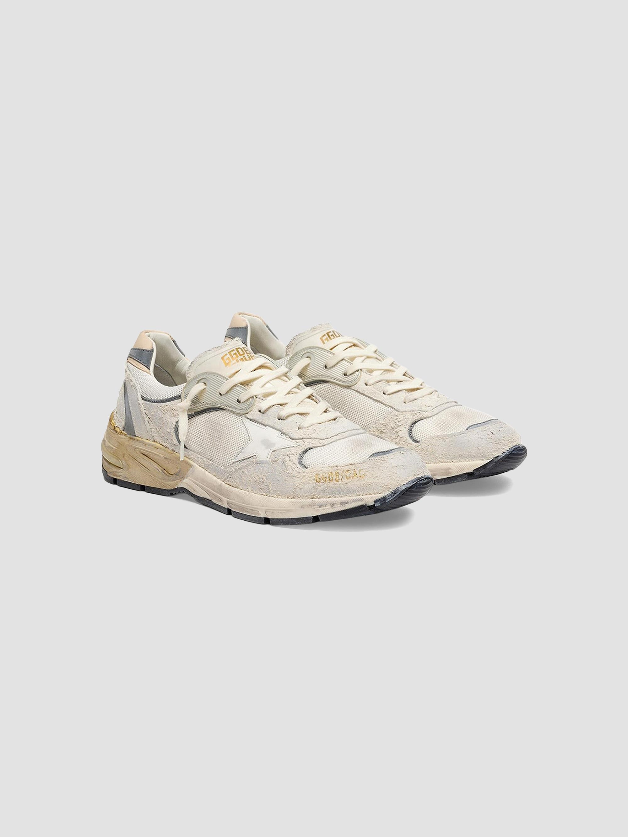 Golden Goose Men's Distressed Mesh-Leather Low-Top Running Sneakers - White Silver | Thumbnail 2