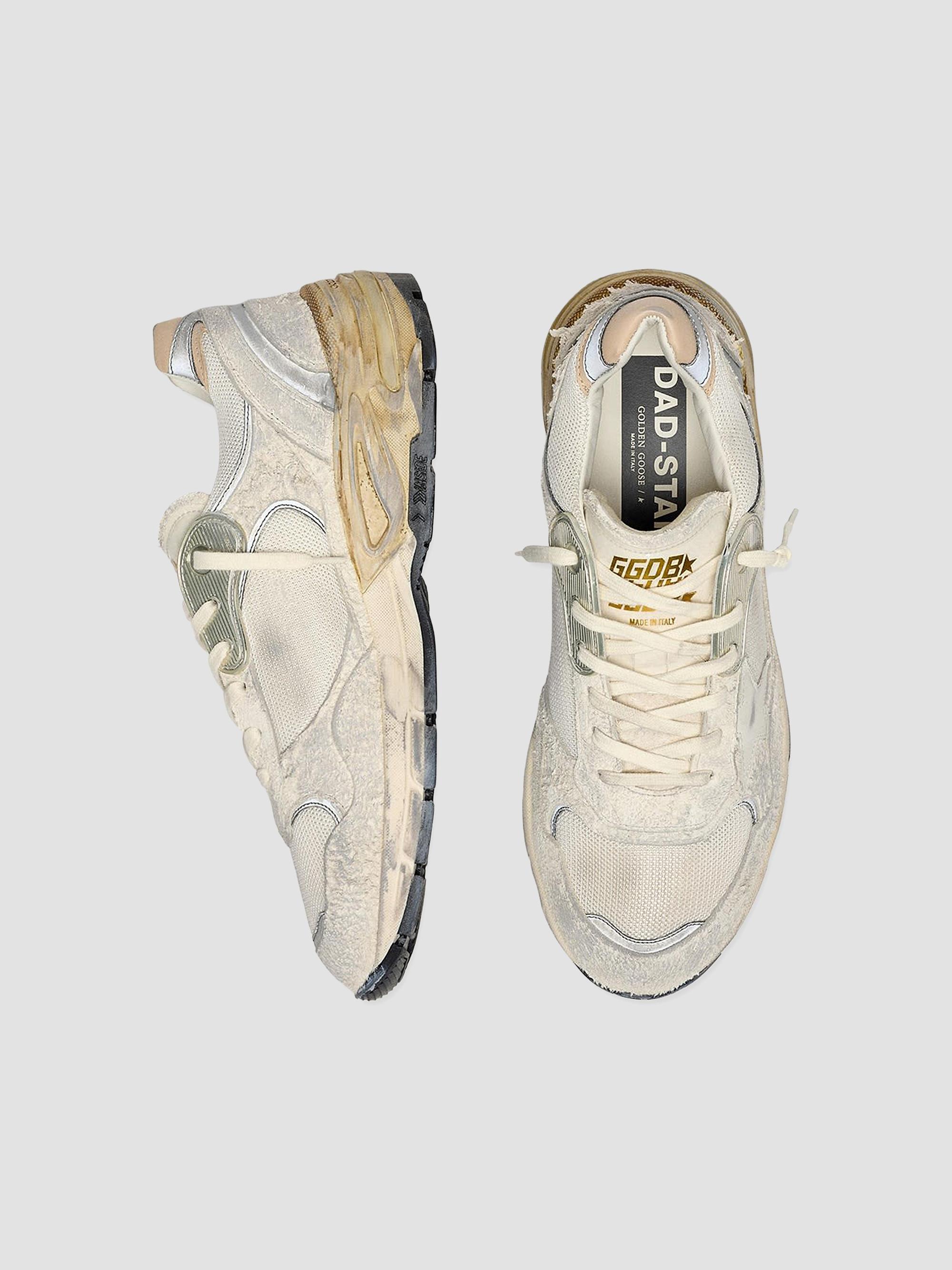 Golden Goose Men's Distressed Mesh-Leather Low-Top Running Sneakers - White Silver | Thumbnail 3