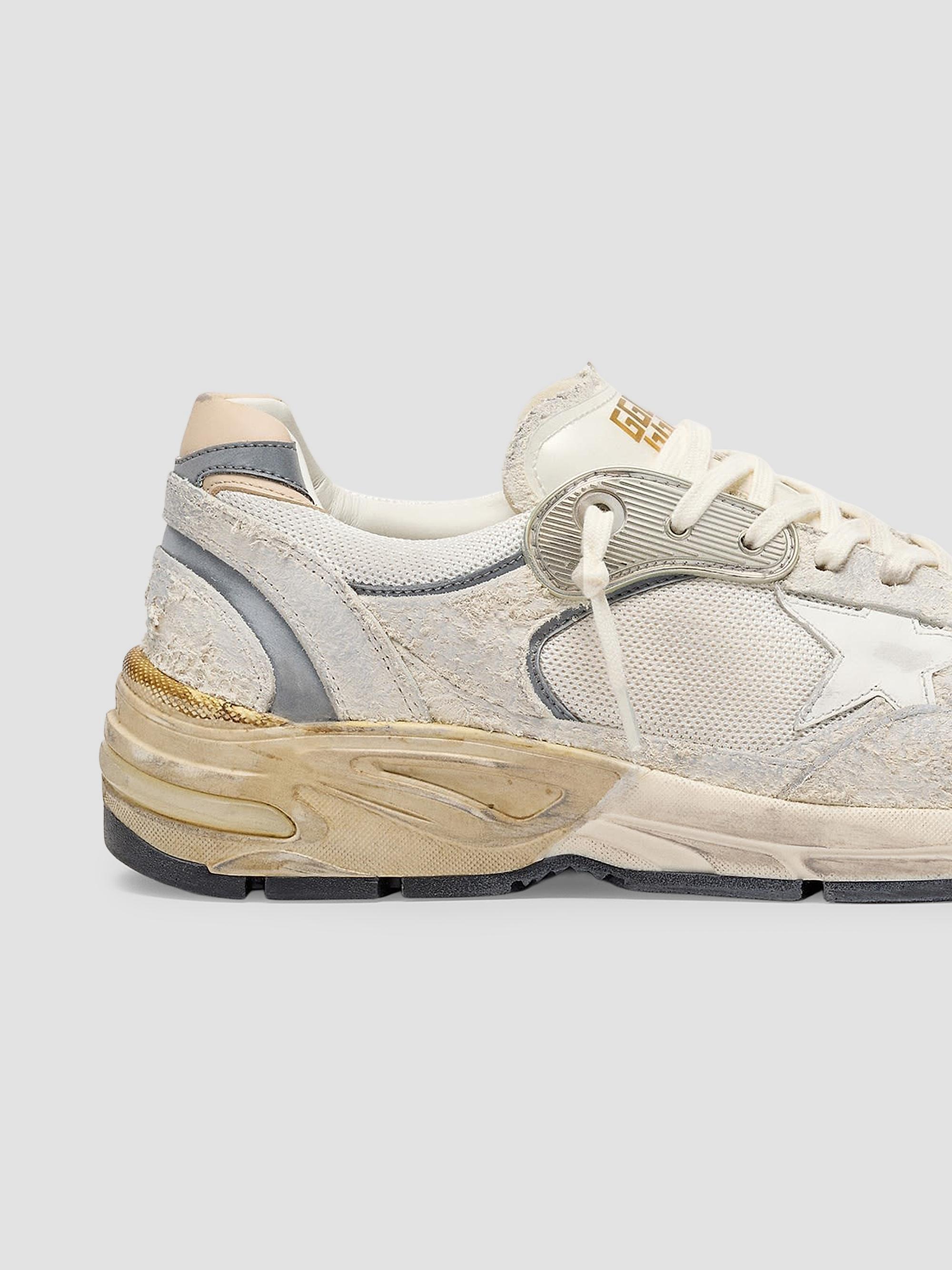 Golden Goose Men's Distressed Mesh-Leather Low-Top Running Sneakers - White Silver | Thumbnail 4