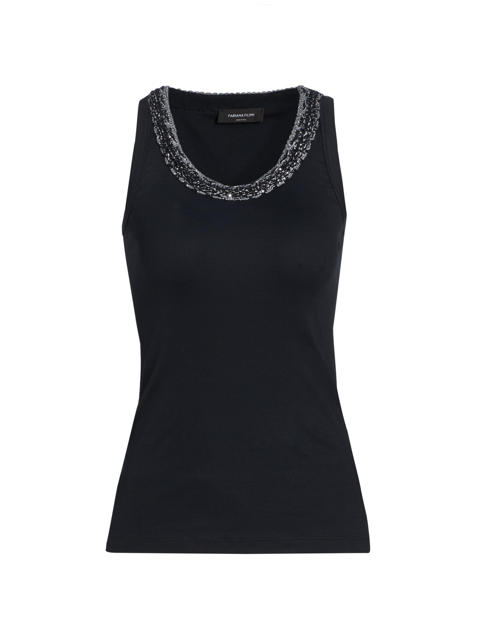 Fabiana Filippi Women's Jersey Tweed Collar Tank - Blu Notte