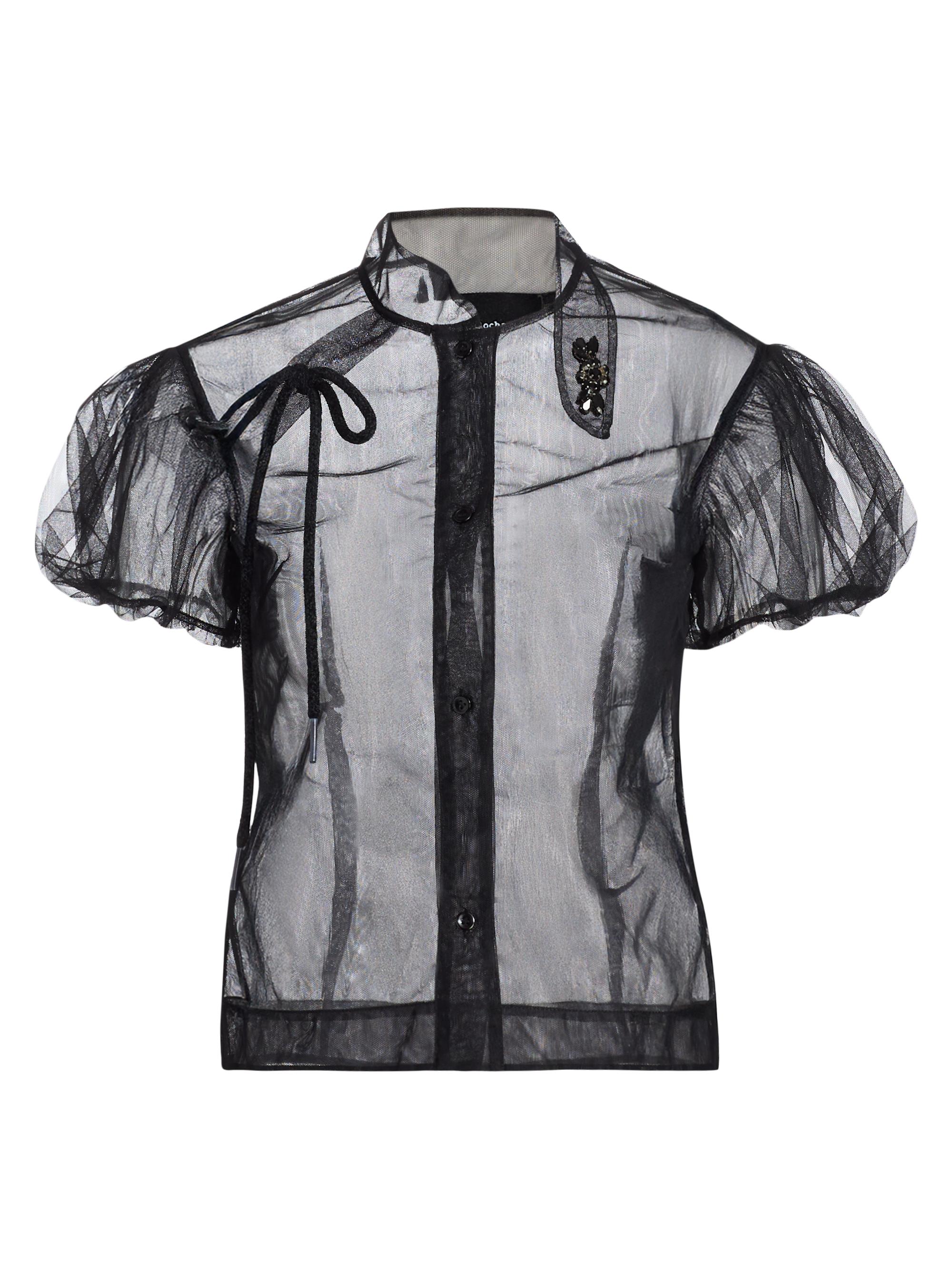 Simone Rocha Women's Embellished Sheer Puff-Sleeve Shirt - Black Jet