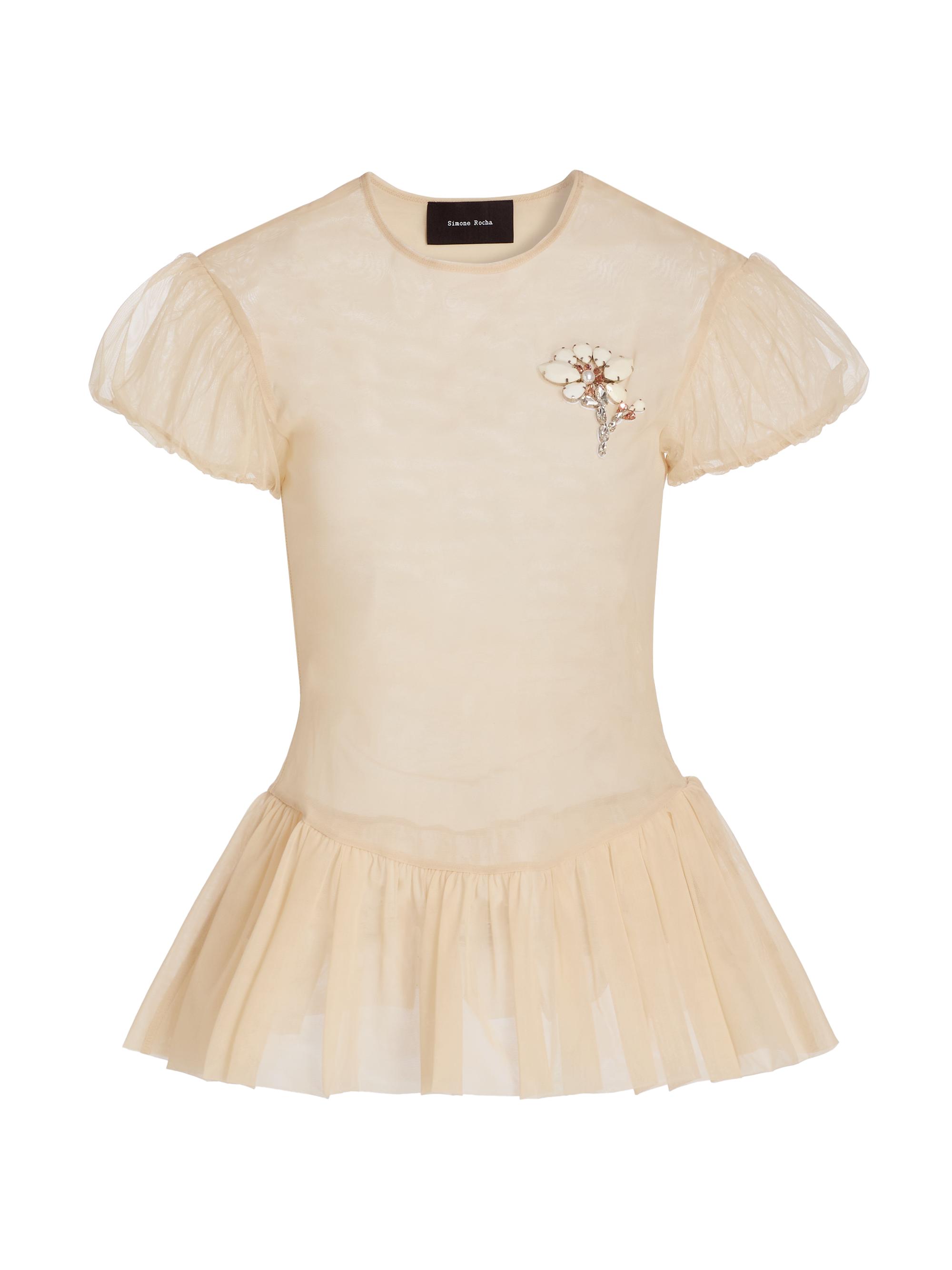 Simone Rocha Women's Floral Appliqué Sheer Peplum Top - Cream Opaque Multi