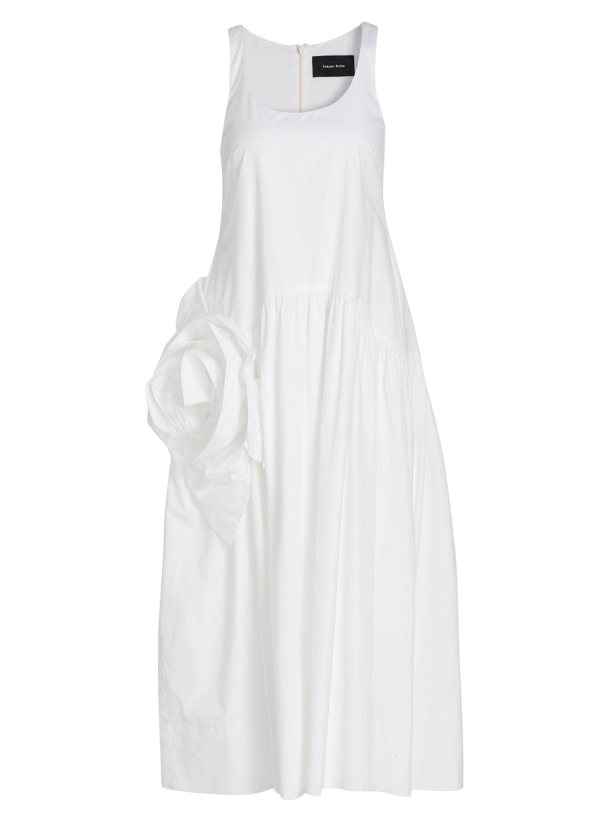 Simone Rocha Women's 3D Floral Appliqué Drop Waist Cotton Midi-Dress - White