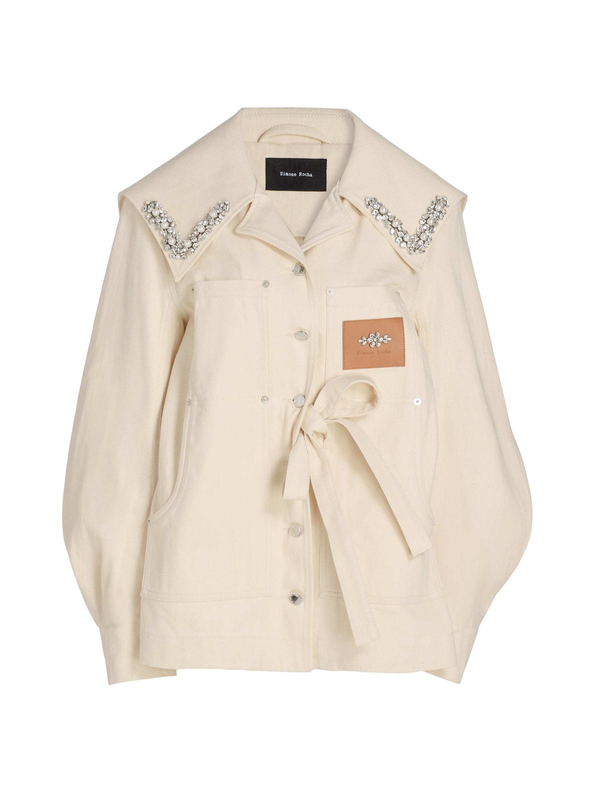 Simone Rocha Women's Embellished Sailor Collar Bow Cotton Jacket - Ecru Pearl Clear