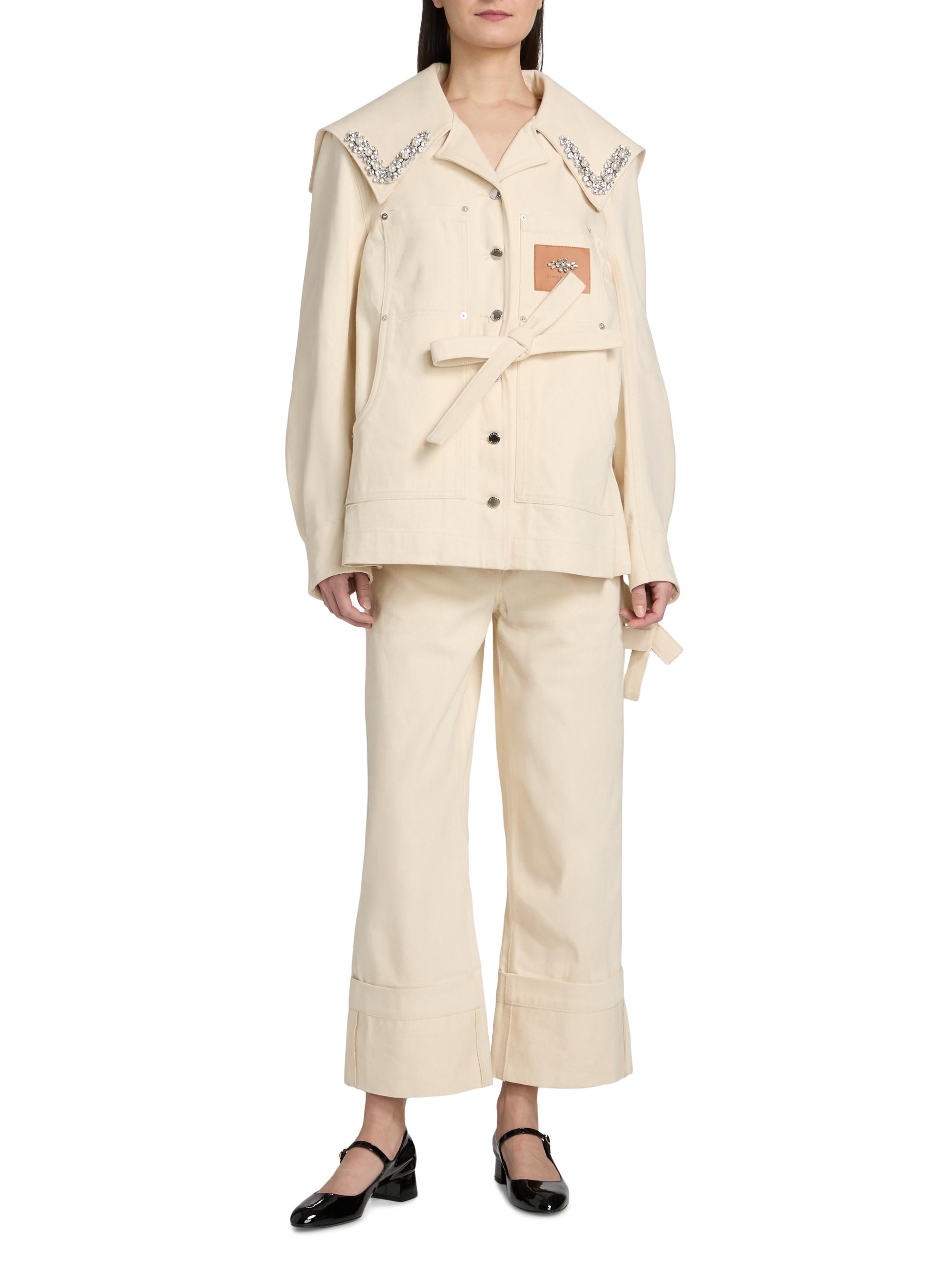 【Simone Rocha】 パール+ビジュー装飾 刺繍タフタ スモック トップ Simone Rocha Embellished Sailor Collar Bow Cotton Jacket | Saks