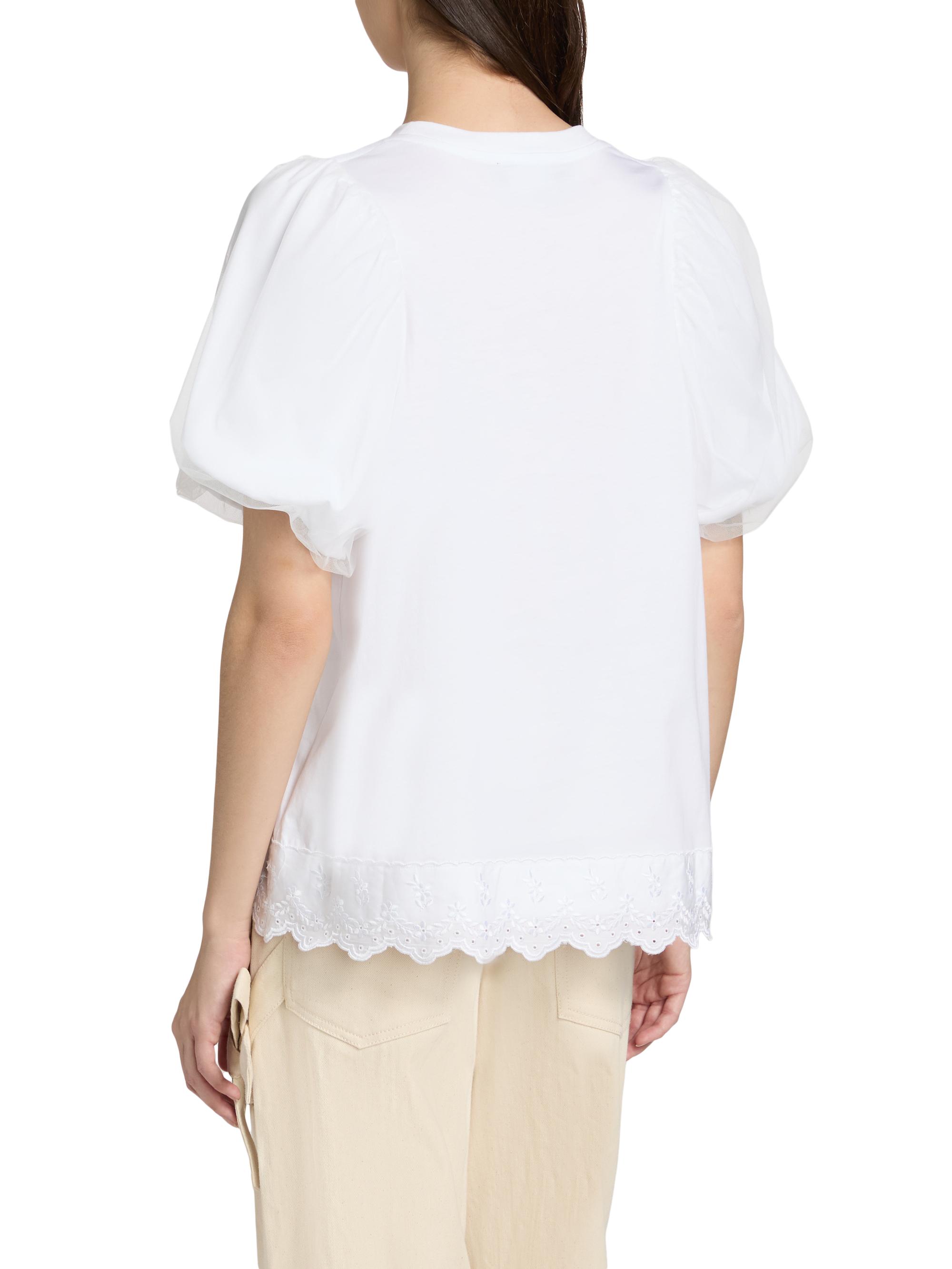 Simone Rocha Tulle Overlay Puff-Sleeve Lace-Trim T-Shirt | Saks