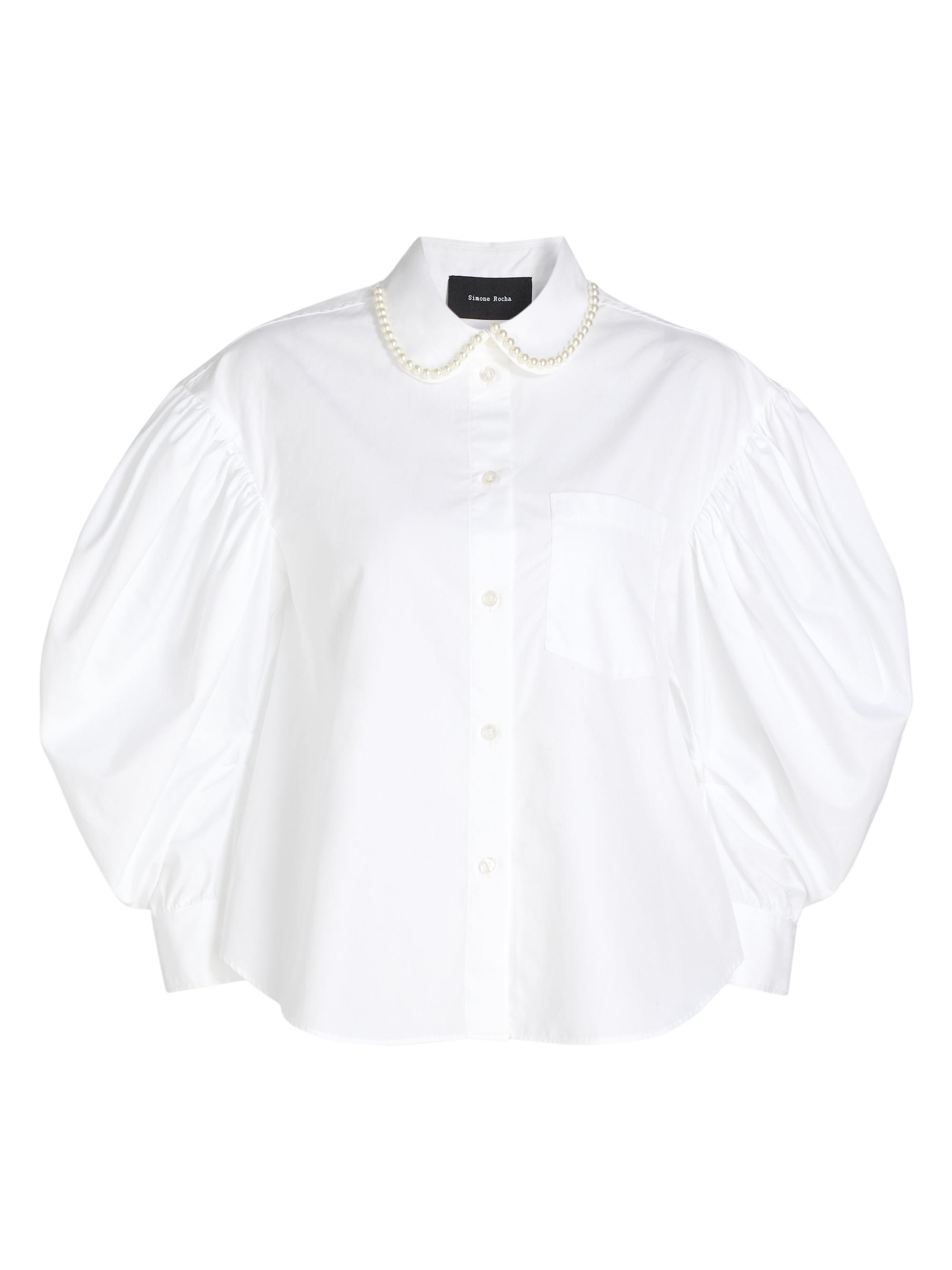 Simone Rocha Women's Boxy Draped-Sleeve Cotton Shirt - White Pearl