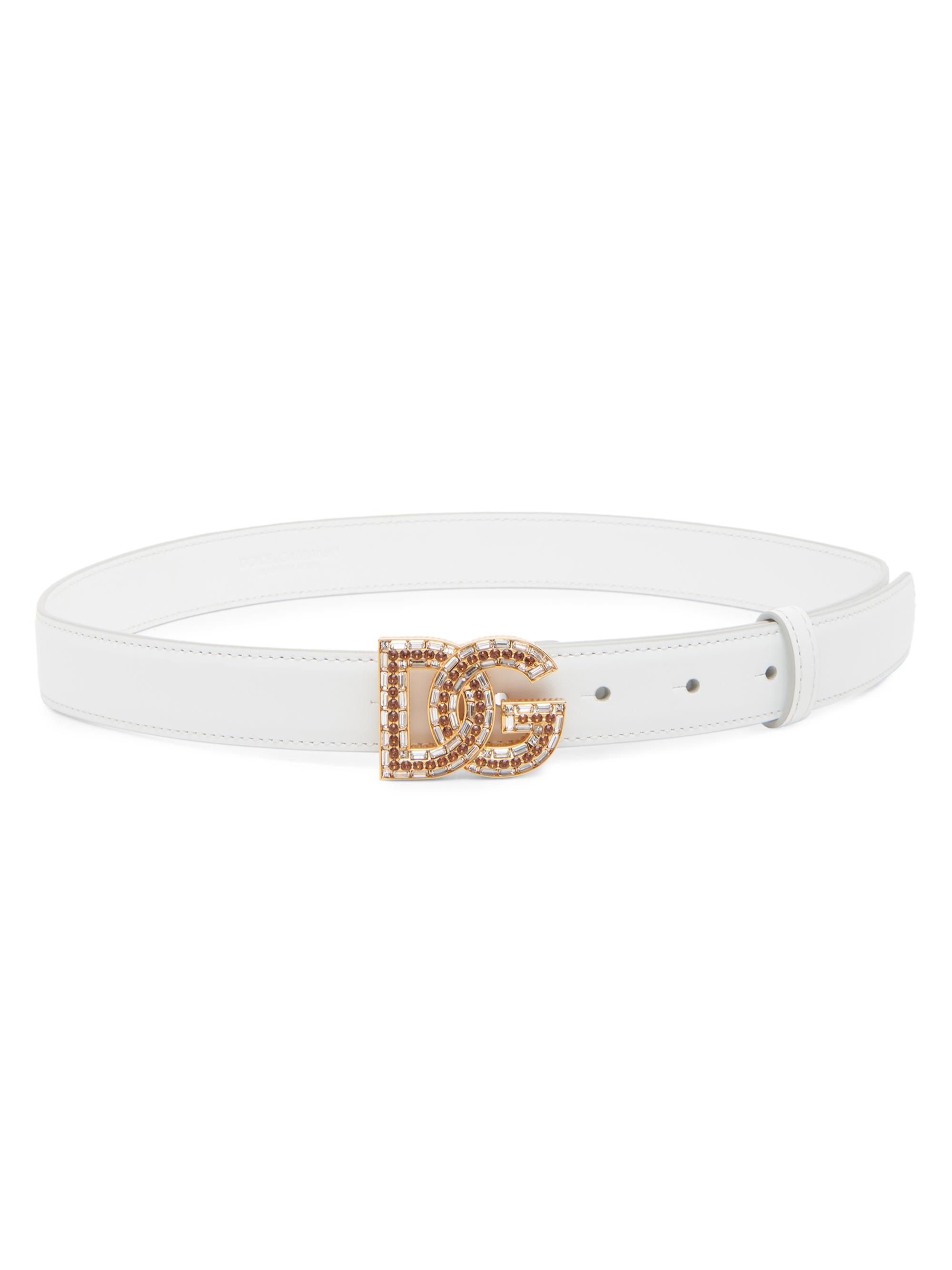 Dolce & Gabbana Women's DG Logo Embellished Leather Belt - Bianco Ottico