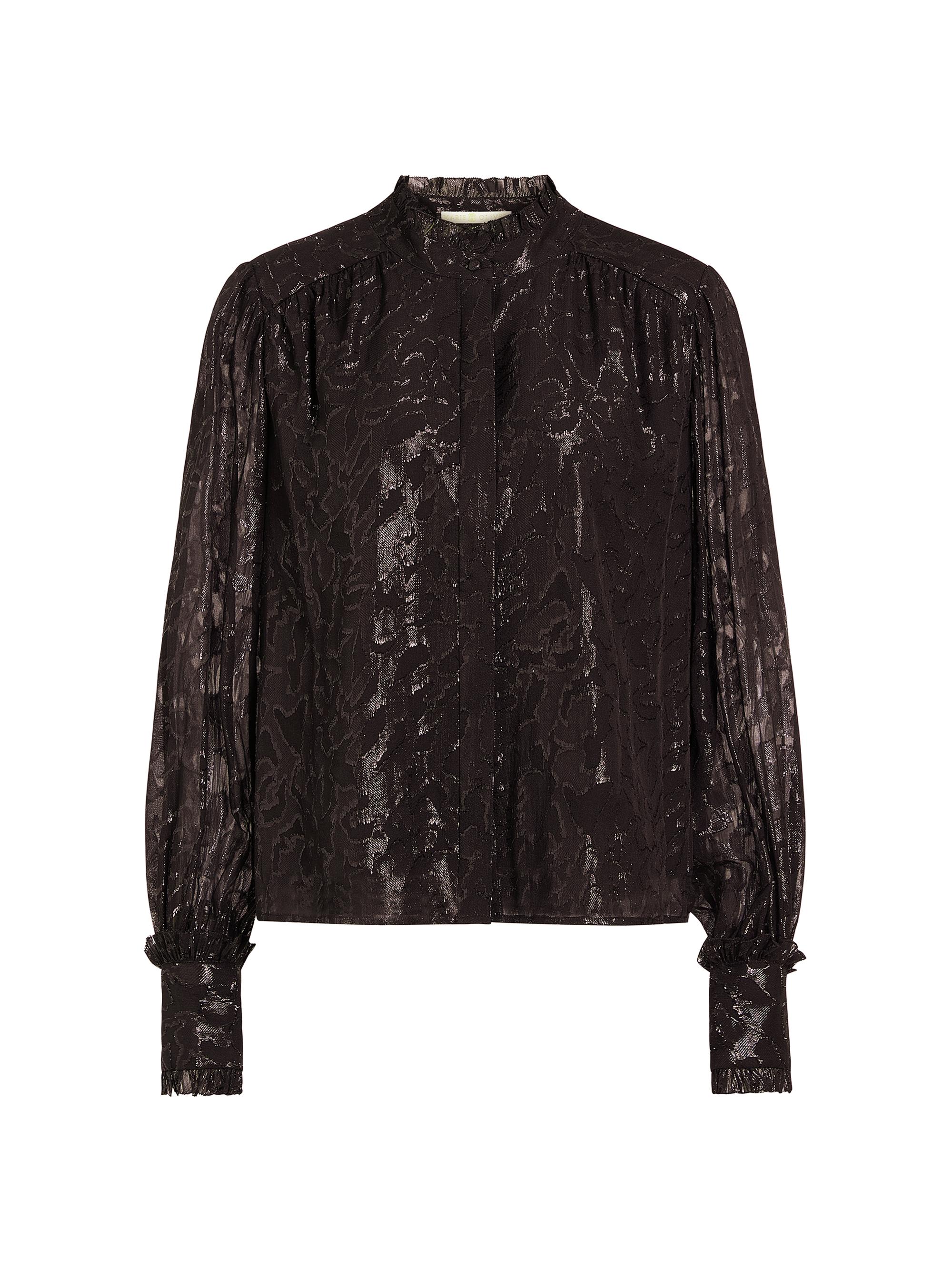 Marie Oliver Women's Montana Abstract Metallic Silk Ruffle-Collar Blouse - Black