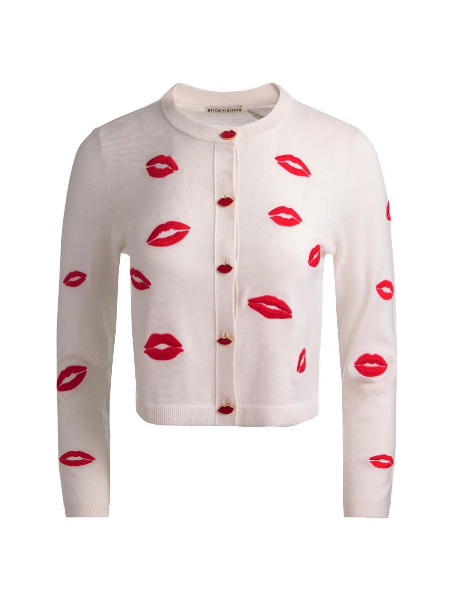 ALICE + OLIVIA Daroda Kiss Lipstick Stretch-Wool Cardigan | Saks