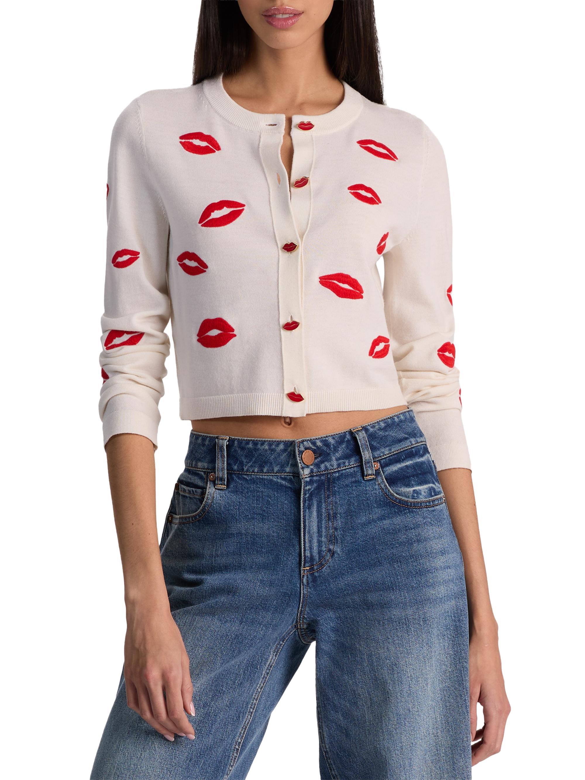 Alice + Olivia リップキスマークカーディガン ALICE + OLIVIA Daroda Kiss Lipstick Stretch-Wool Cardigan | Saks