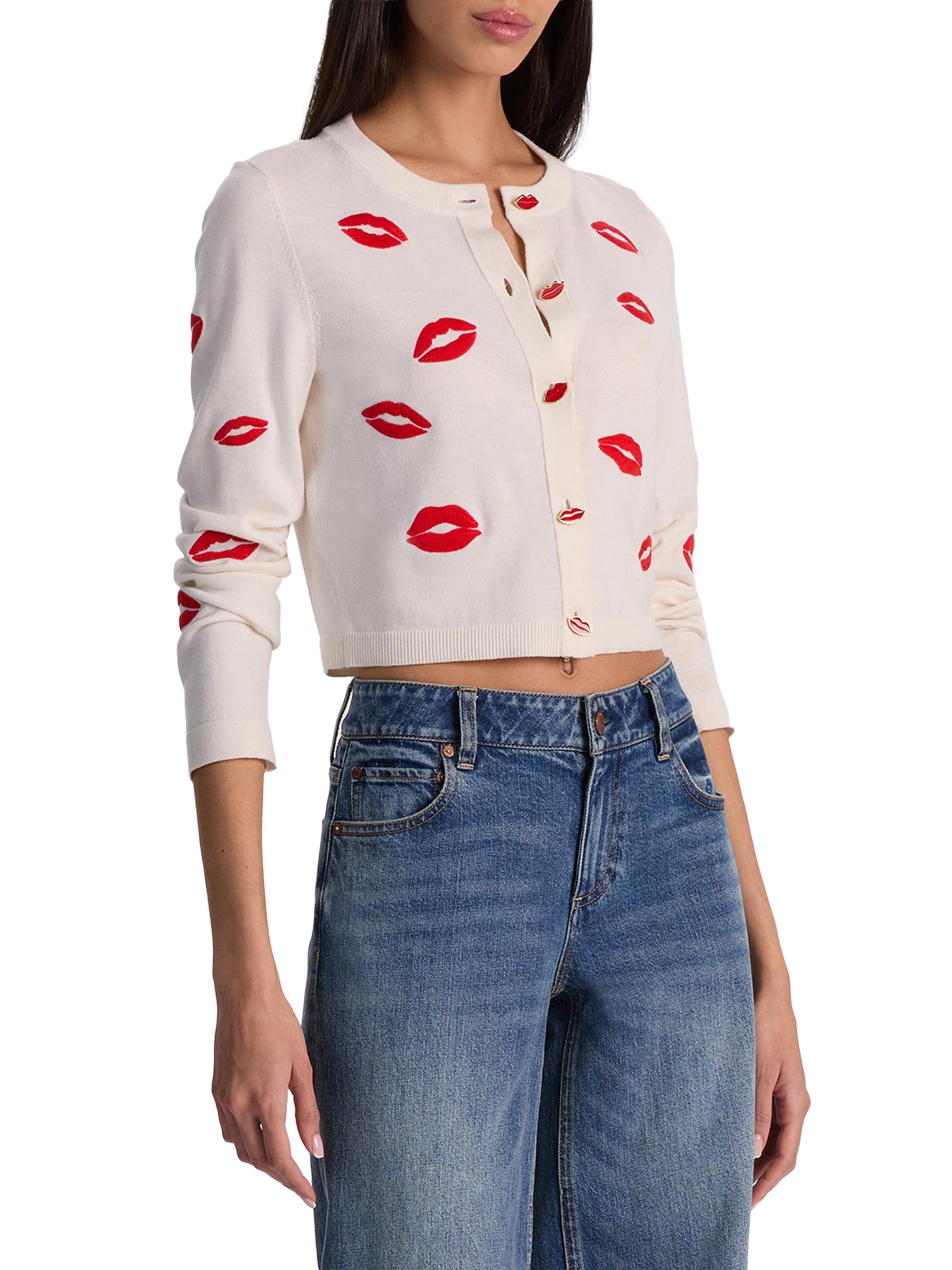 ALICE + OLIVIA Daroda Kiss Lipstick Stretch-Wool Cardigan | Saks