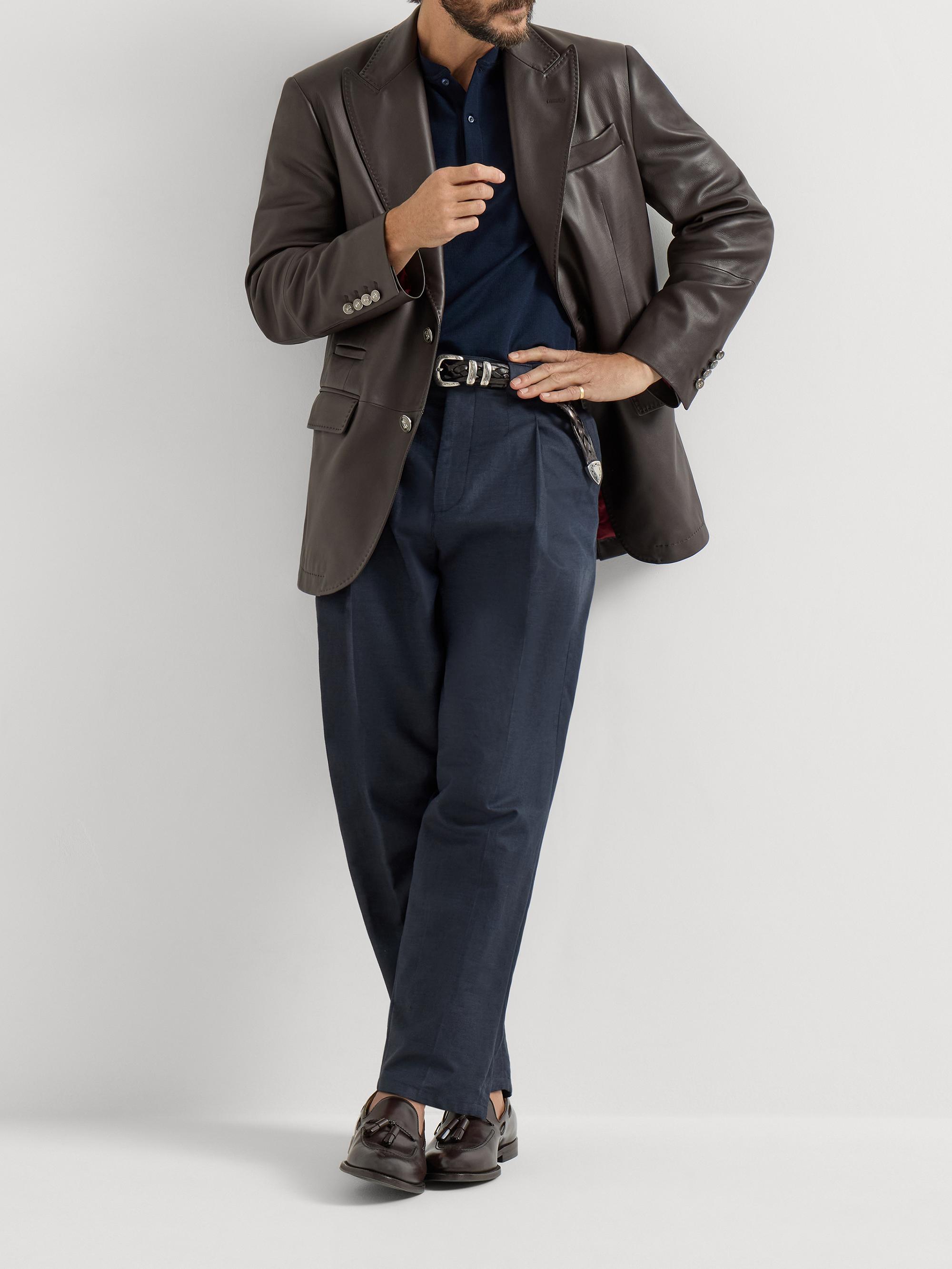 Brunello Cucinelli Cotton and Linen Panama Trousers with Pleats