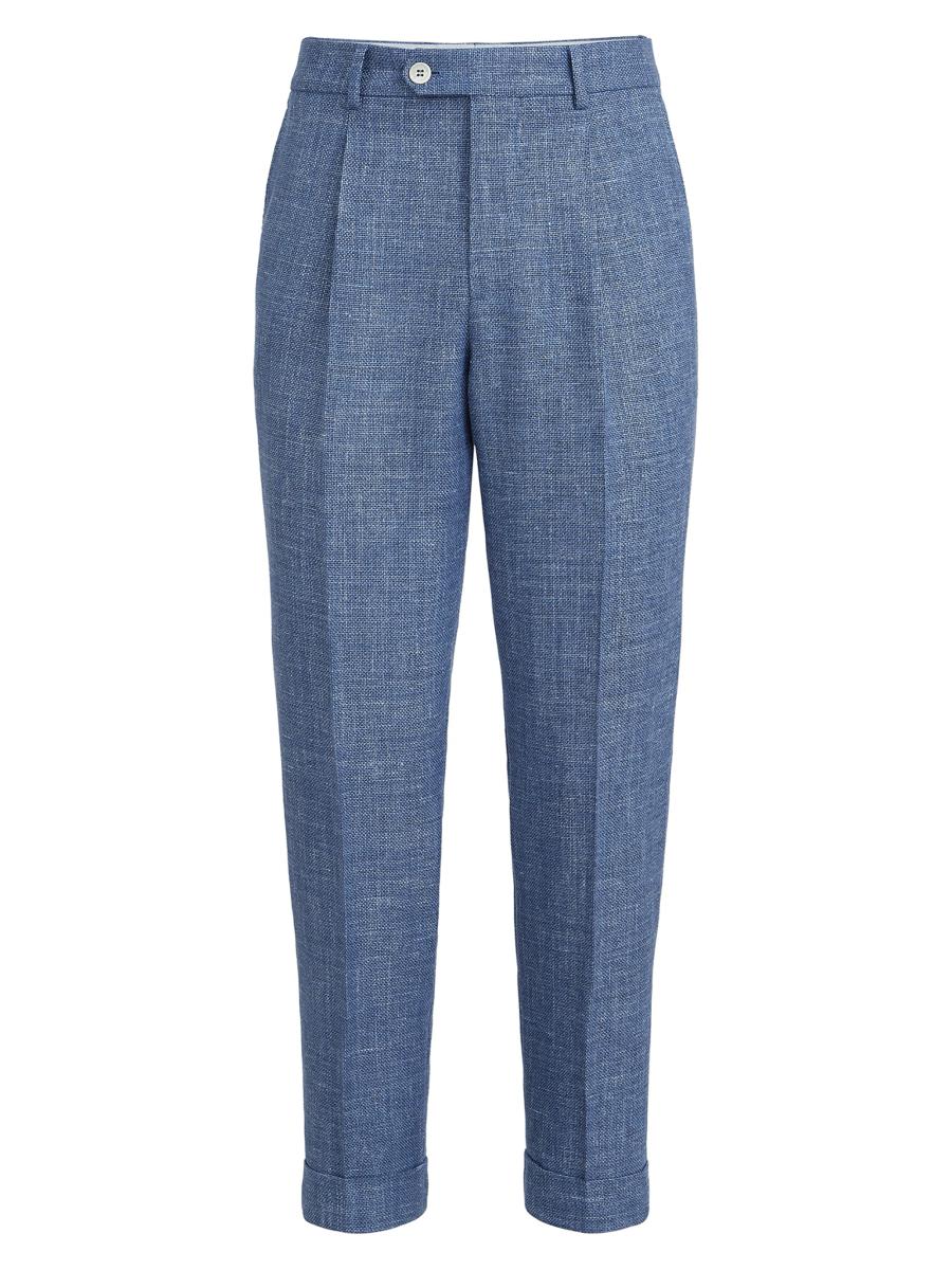 Brunello Cucinelli Virgin Wool, Silk and Linen Hopsack Pleated