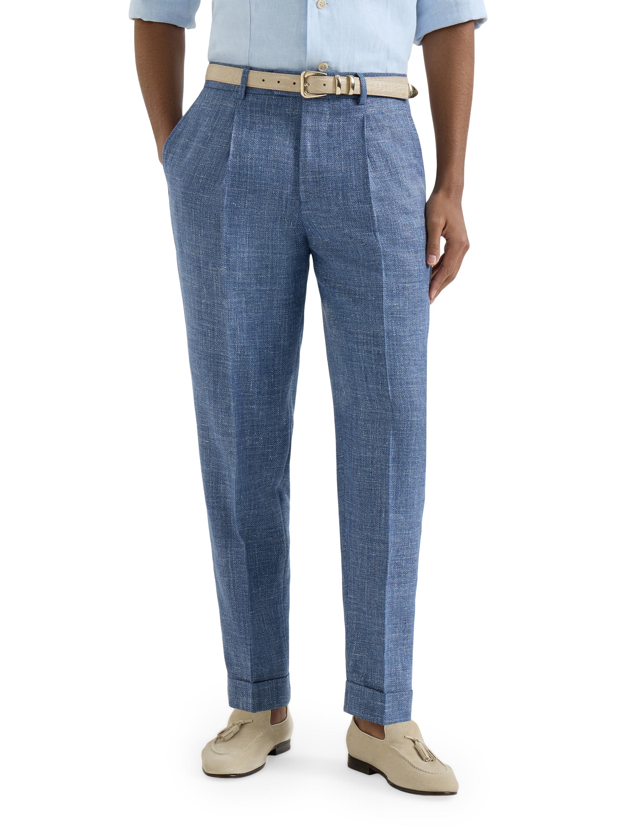 Brunello Cucinelli Virgin Wool, Silk and Linen Hopsack Pleated